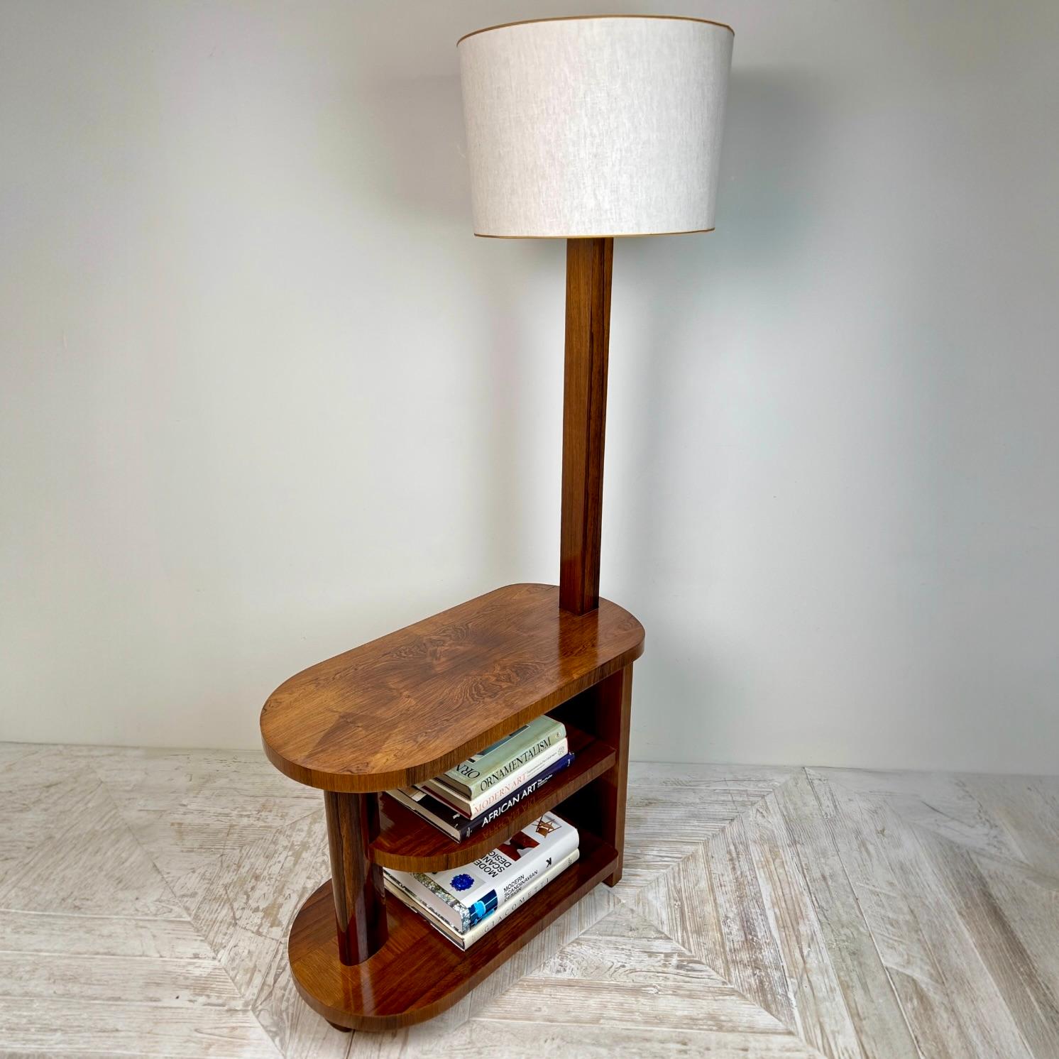 Art Deco Standard Lamp Table – A Beautiful Fusion of Form and Function 
(PLEASE MESSAGE US FOR SHIPPING QUOTES)

This elegant Art Deco Standard Lamp Table is a wonderful example of clever period design, seamlessly blending lighting, surface space,