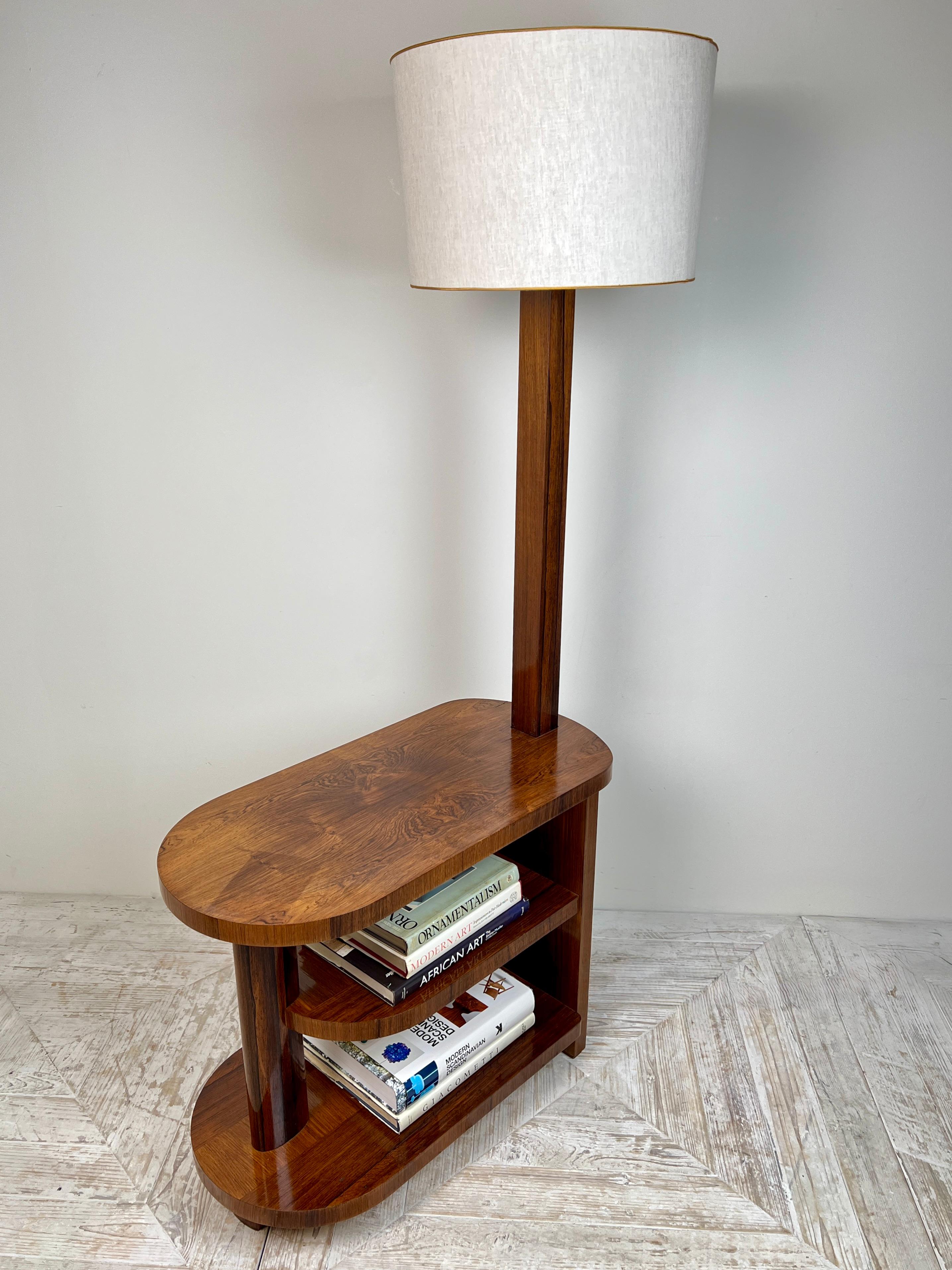 English Art Deco Teak Standard Lamp Table For Sale