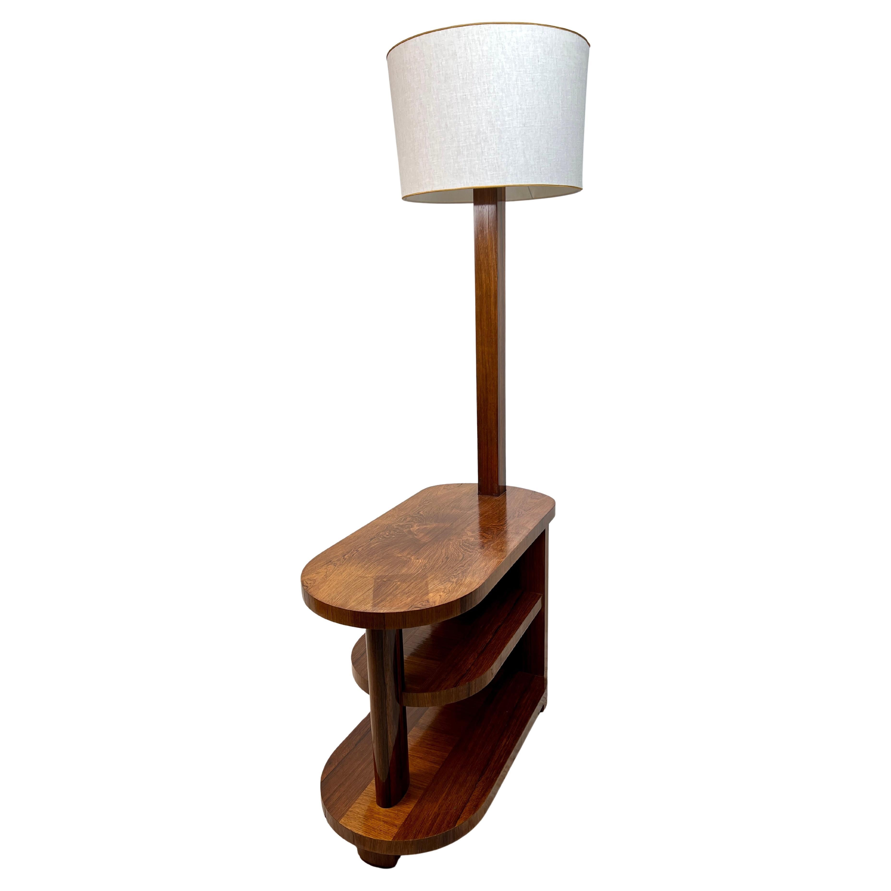 Art Deco Teak Standard Lamp Table For Sale
