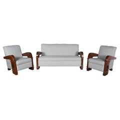 Art Deco Teak Suite of a Sofa and Two Chairs