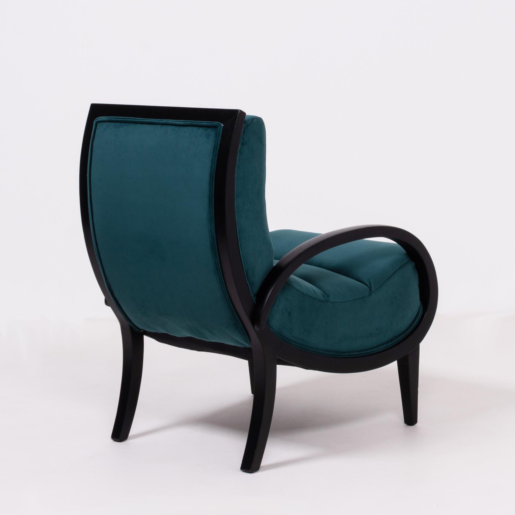 Art Deco Teal Velvet and Bentwood Armchairs, 1920s, Set of 2 4