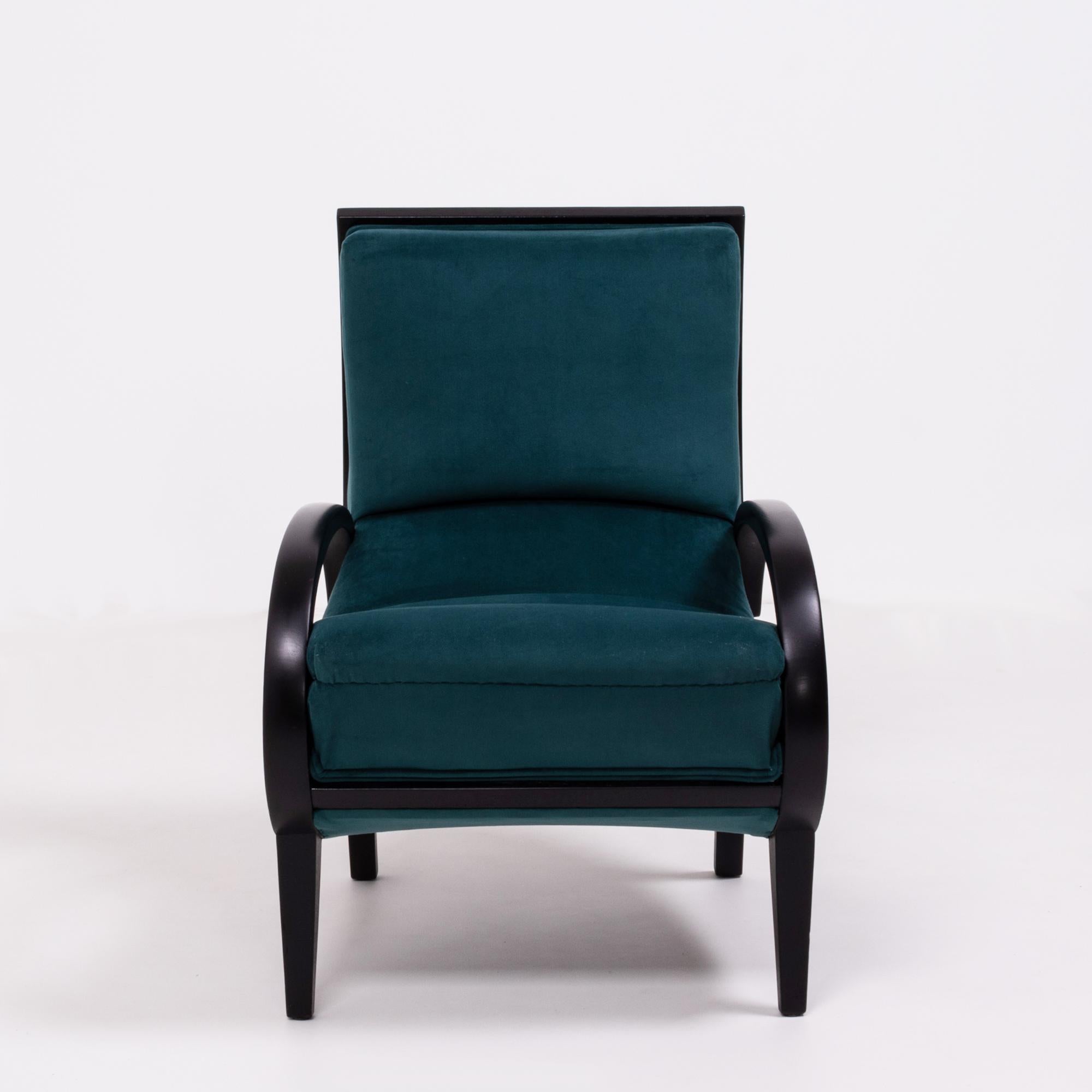 Art Deco Teal Velvet and Bentwood Armchairs, 1920s, Set of 2 2