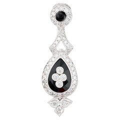 Collana a goccia Art Deco con diamanti e onice in oro bianco 14 carati