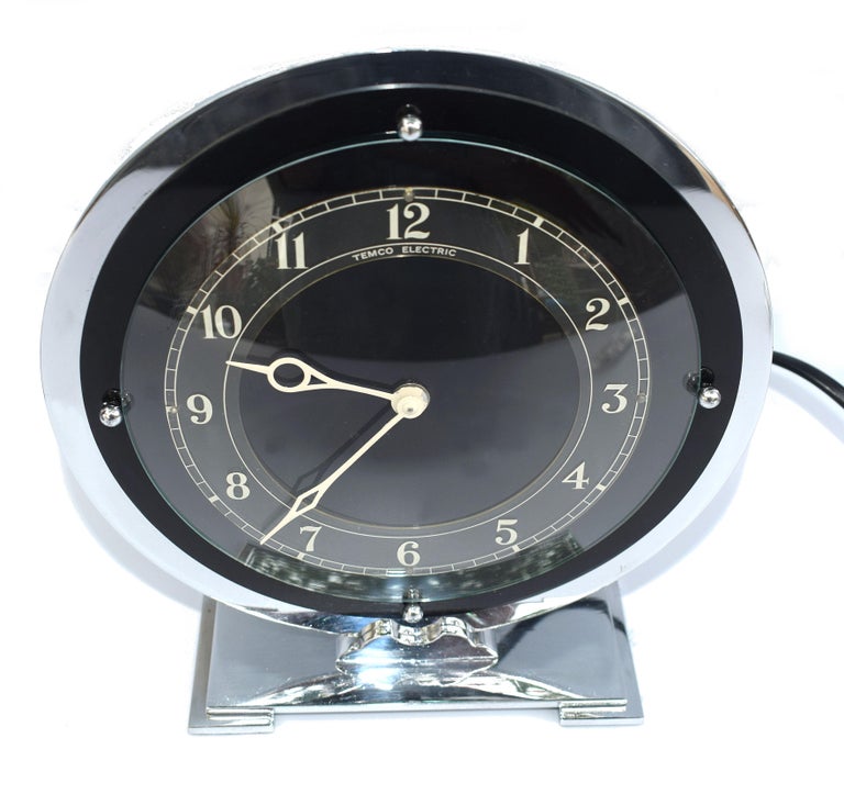 Art Deco Temco Chrome Electric Mantel Clock, 1930s at 1stDibs