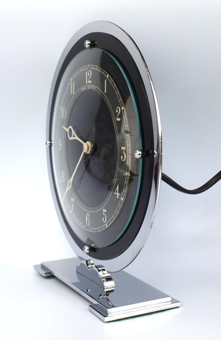 Art Deco Temco Chrome Electric Mantel Clock, 1930s at 1stDibs