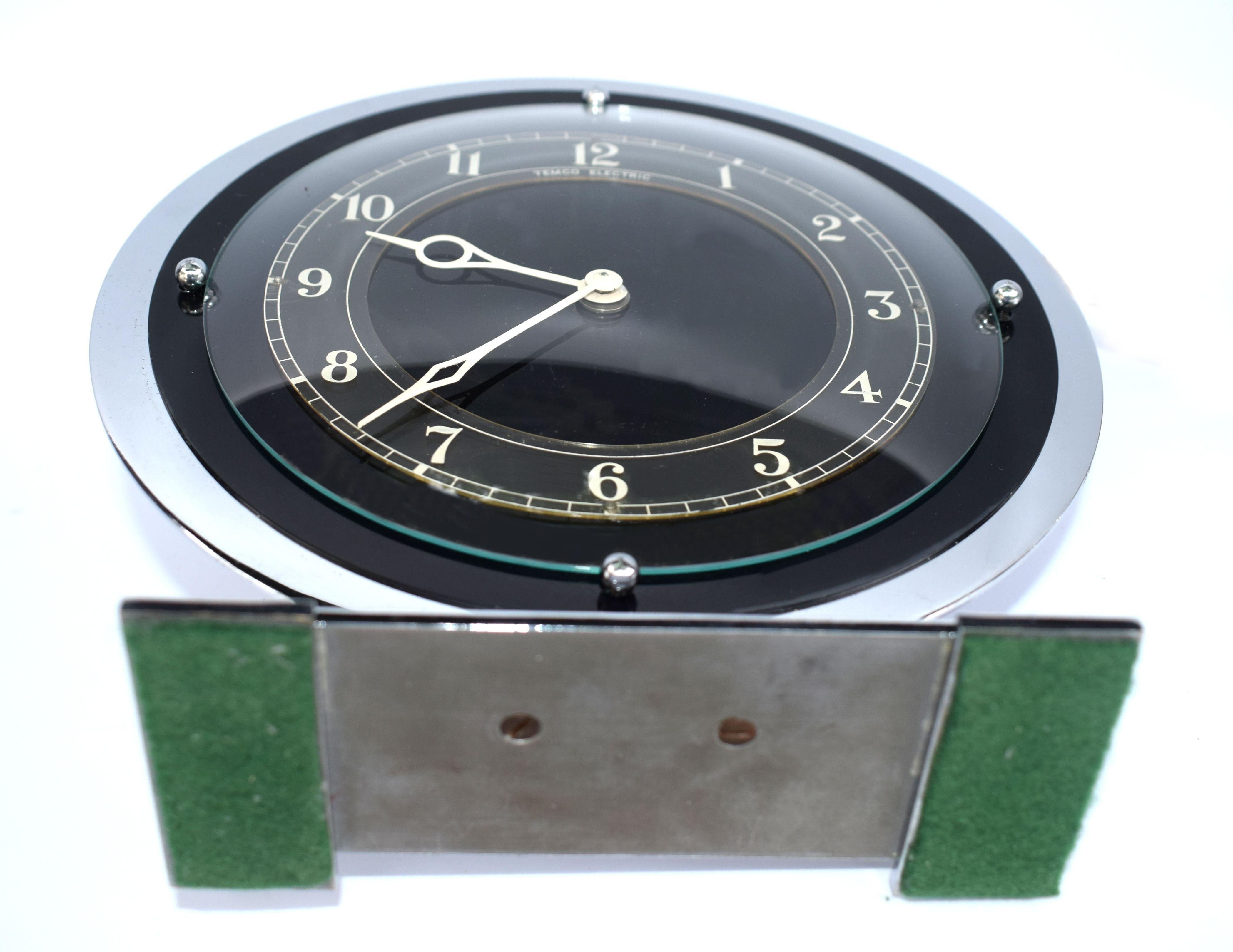 Art Deco Temco Chrome Electric Mantel Clock, 1930s 2