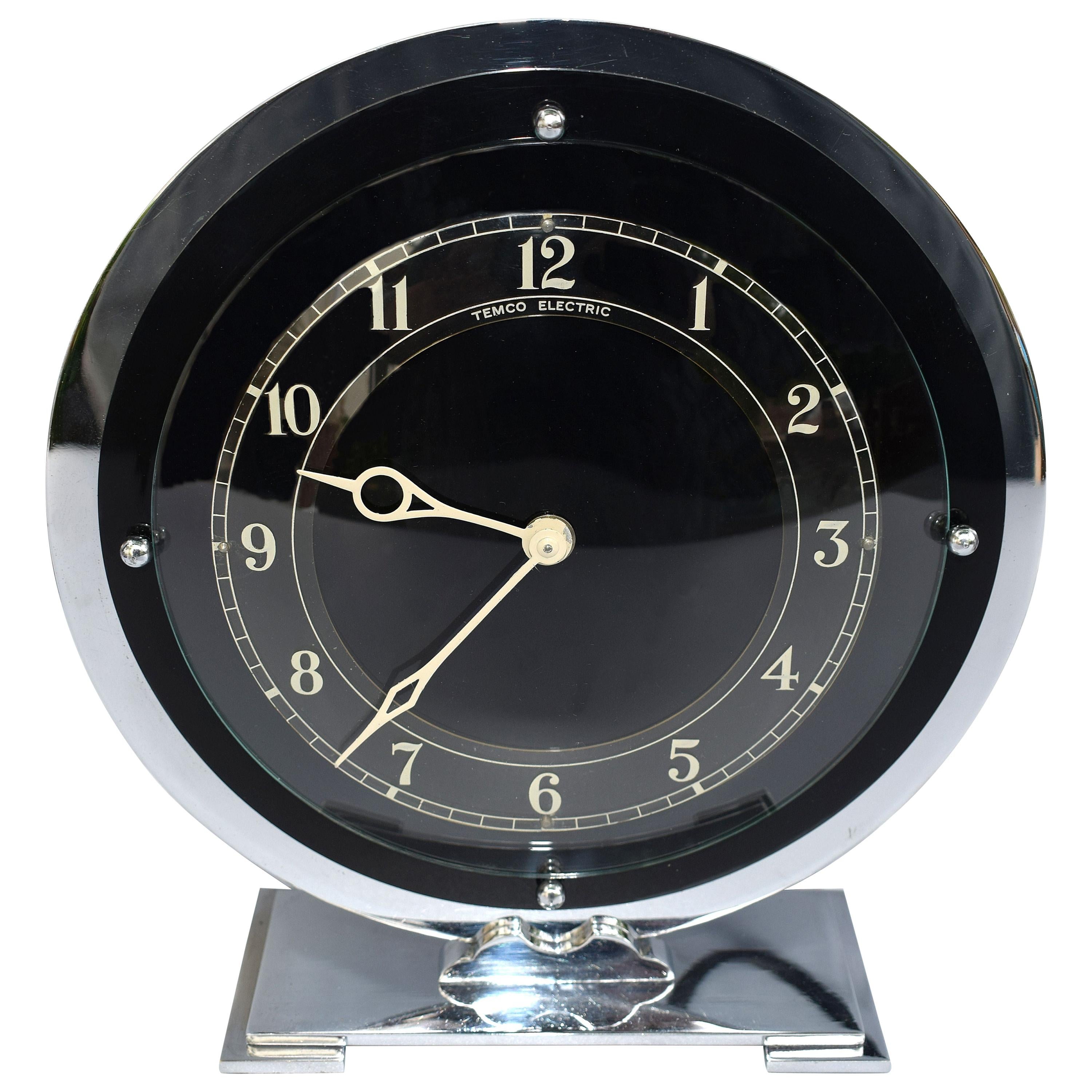 Art Deco Temco Chrome Electric Mantel Clock, 1930s