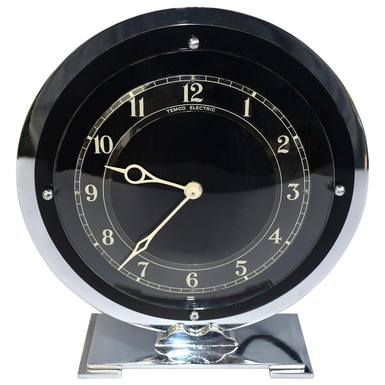 Art Deco Temco Chrome Electric Mantel Clock, 1930s at 1stDibs