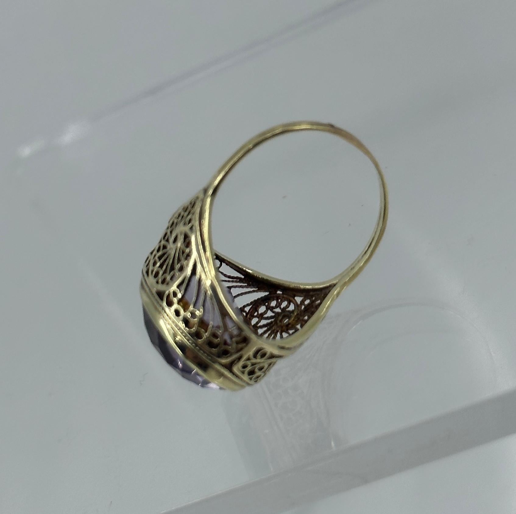 Art Deco Ten Carat Rose De France Amethyst Ring 14 Karat Gold Antique Filigree en vente 6