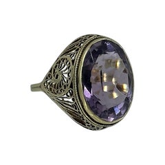Art Decó Diez Quilates Rosa De Francia Anillo Amatista Oro 14 Kilates Filigrana Antigua