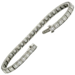 Art Deco Tennis Bracelet 4 Carat Diamonds Straight Line Platinum Box Link Estate