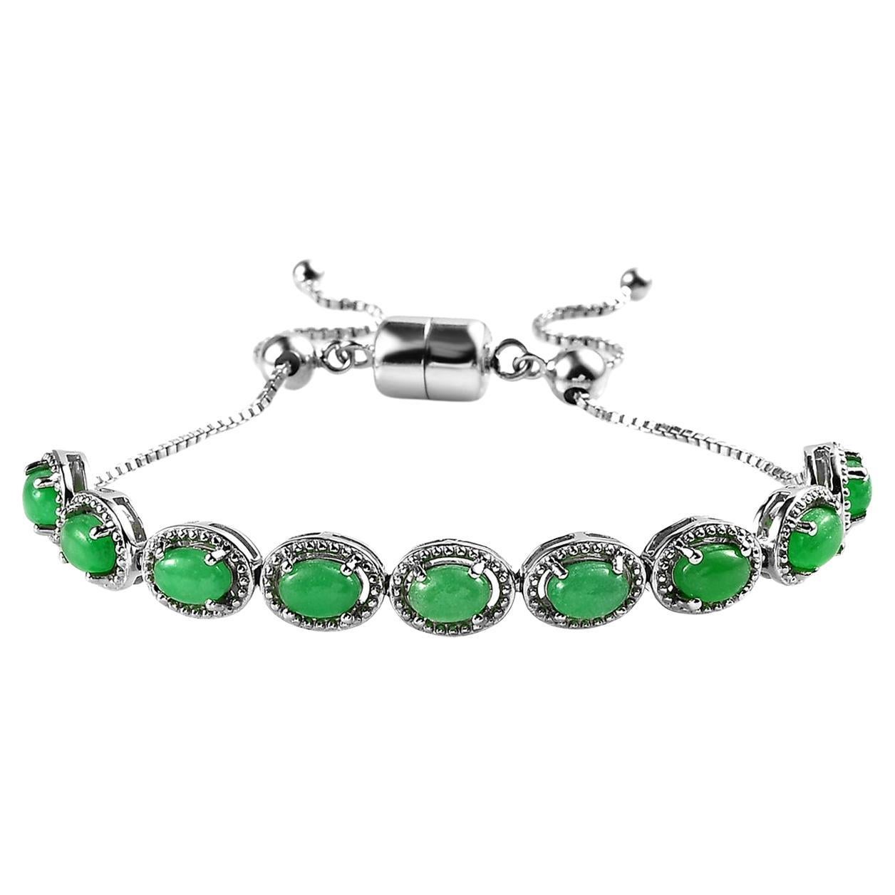 Art Deco Tennis Bracelet 925 Sterling Silver Green Jade Bracelet For Women  For Sale