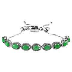 Used Art Deco Tennis Bracelet 925 Sterling Silver Green Jade Bracelet For Women 