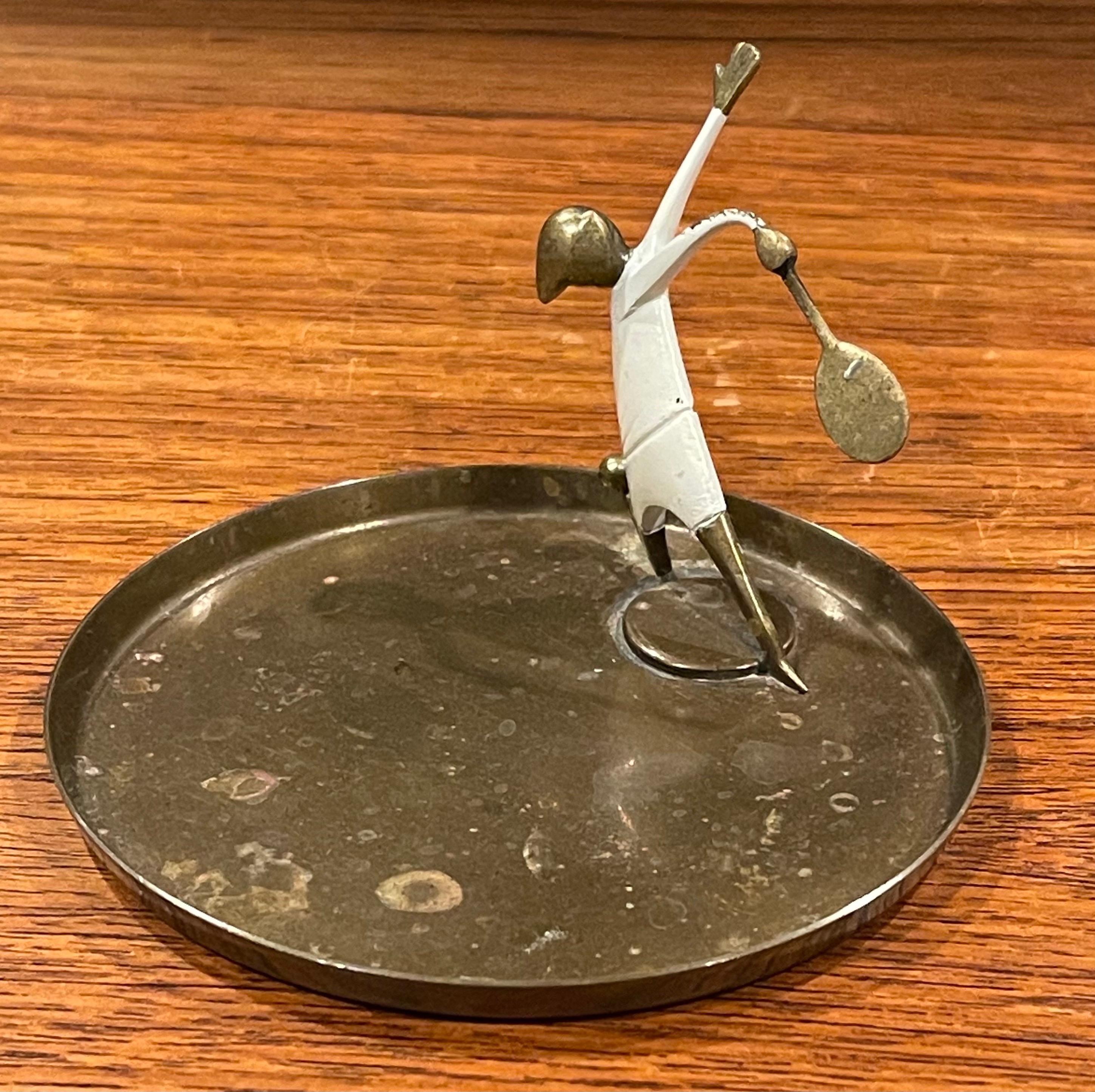 Austrian Art Deco Tennis Player Trinket Dish in Brass by Karl Hagenauer