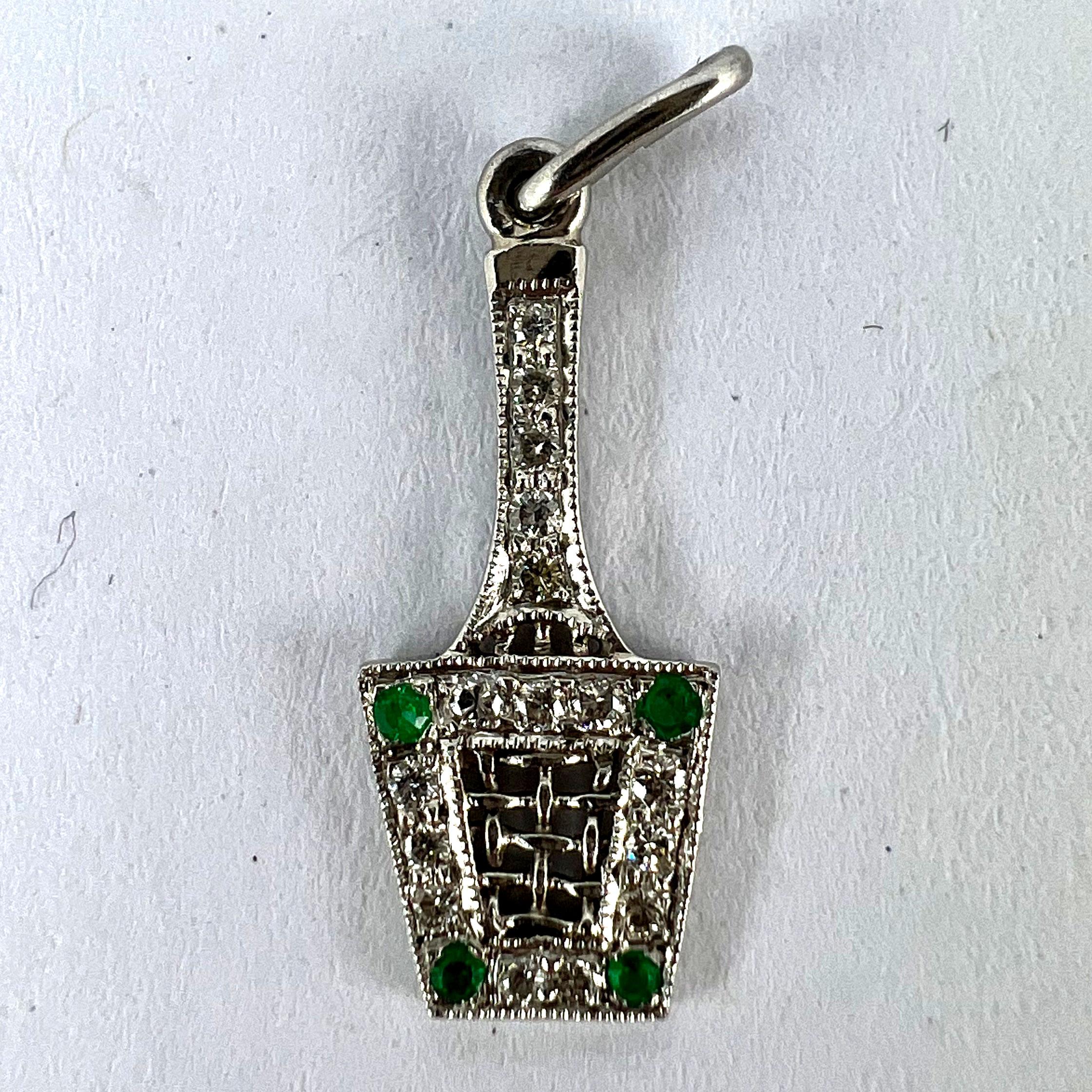 Art Deco Tennis Racket Press Platinum Diamond Emerald Charm Pendant  For Sale 6