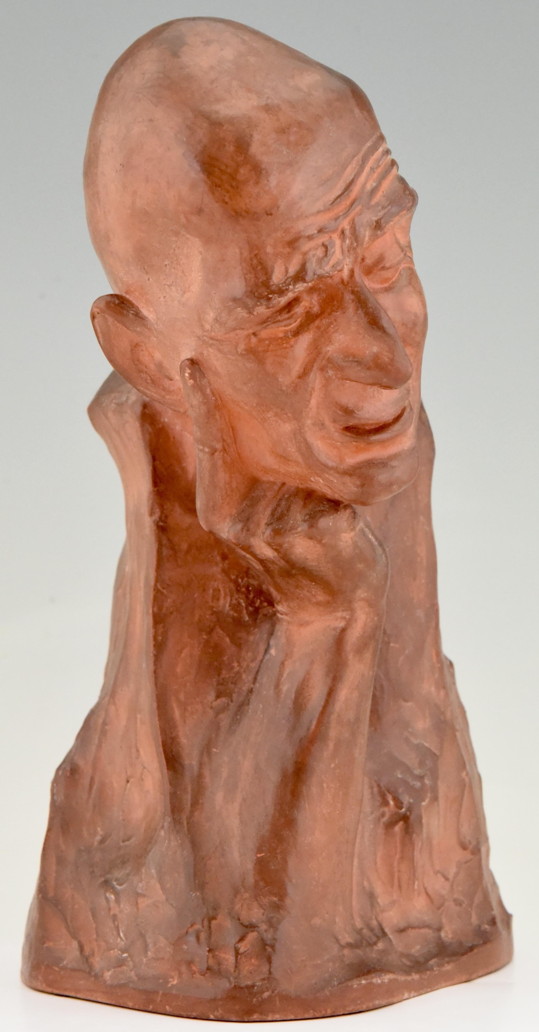 Art Deco Terracotta Sculpture Bust of a Man Gaston Hauchecorne, France, 1925 1