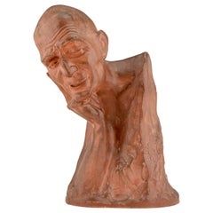 Art Deco Terracotta Sculpture Bust of a Man Gaston Hauchecorne, France, 1925
