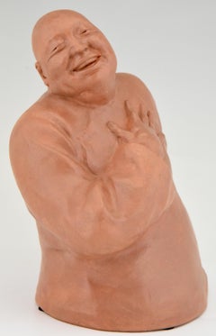 Art Deco Terracotta Sculpture Chinese Man Gaston Hauchecorne, 1925