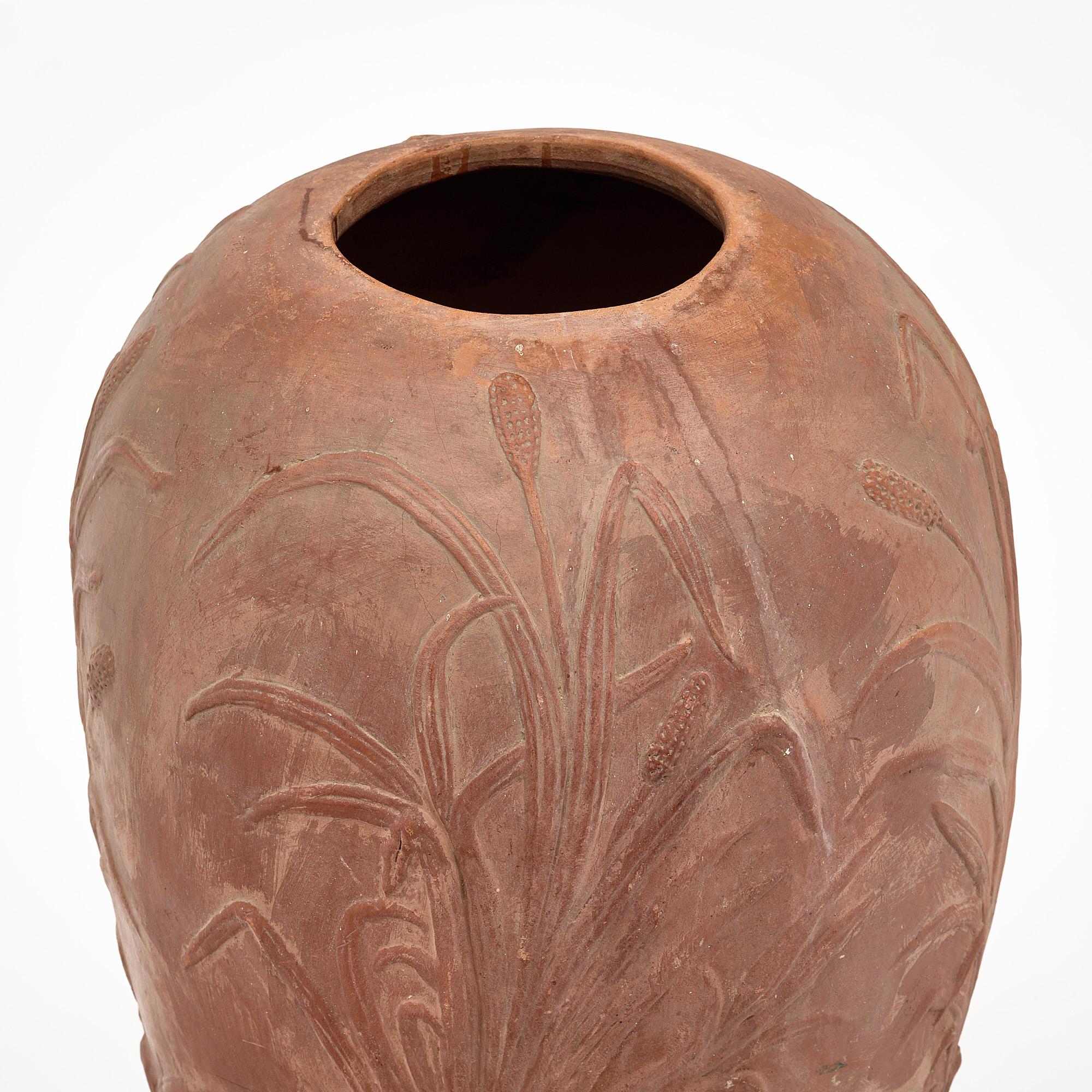 Mid-20th Century Art Deco Terra Cotta Vase in the Manner of Jean Dunand For Sale