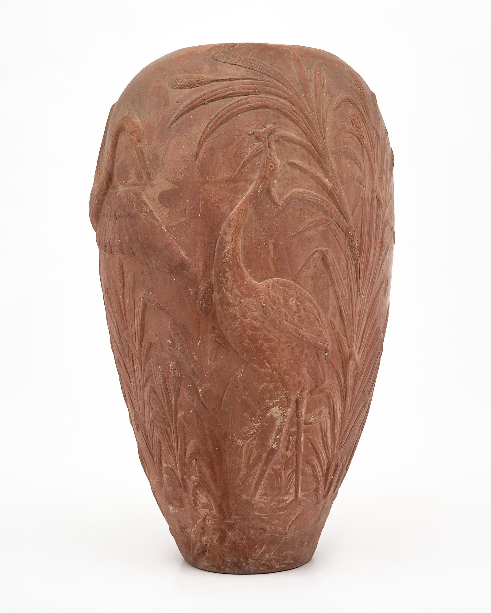 Terracotta Art Deco Terra Cotta Vase in the Manner of Jean Dunand For Sale