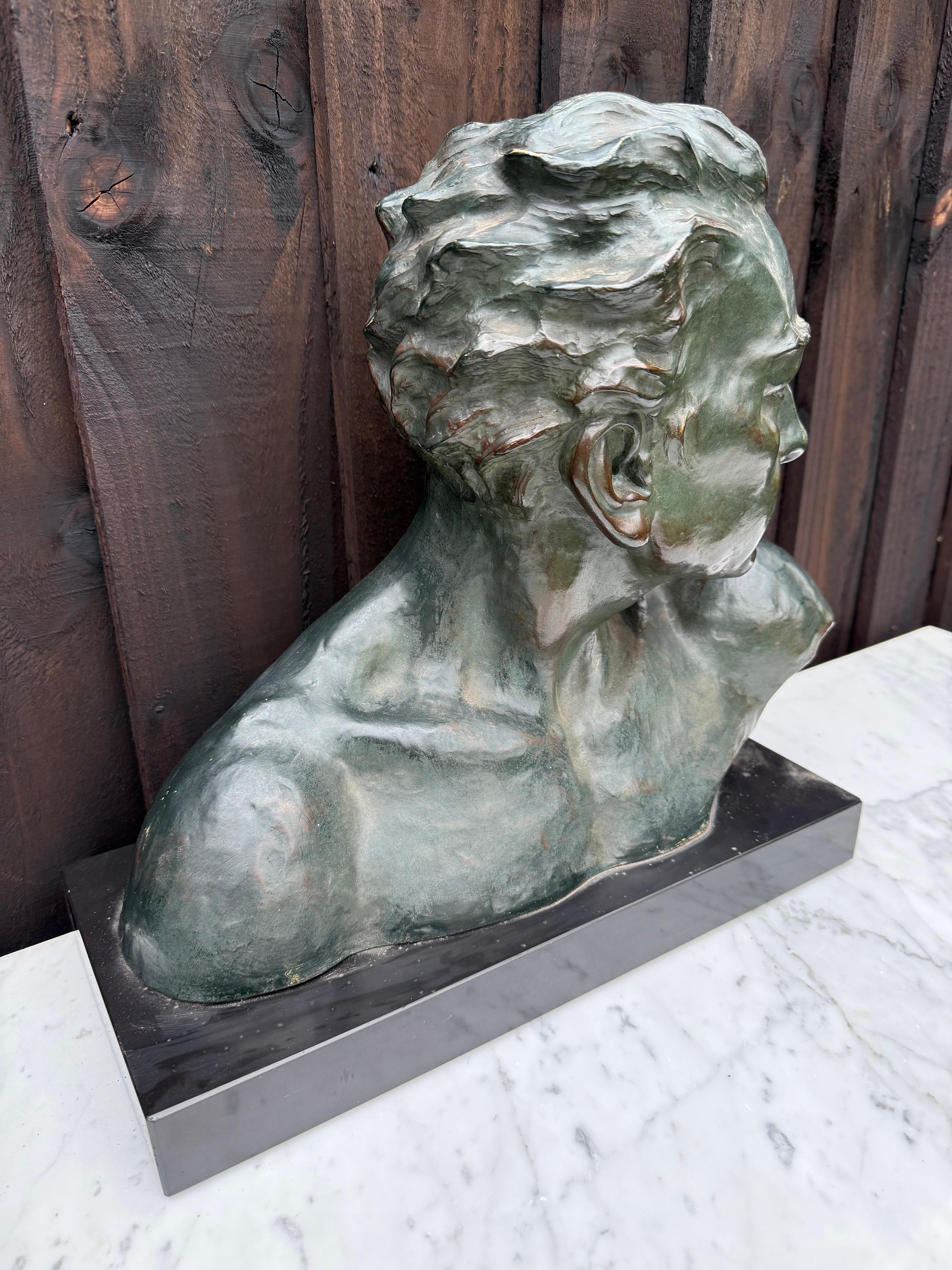 Art Deco terracotta bust of a man , J Dommisse In Good Condition In Budleigh Salterton, GB