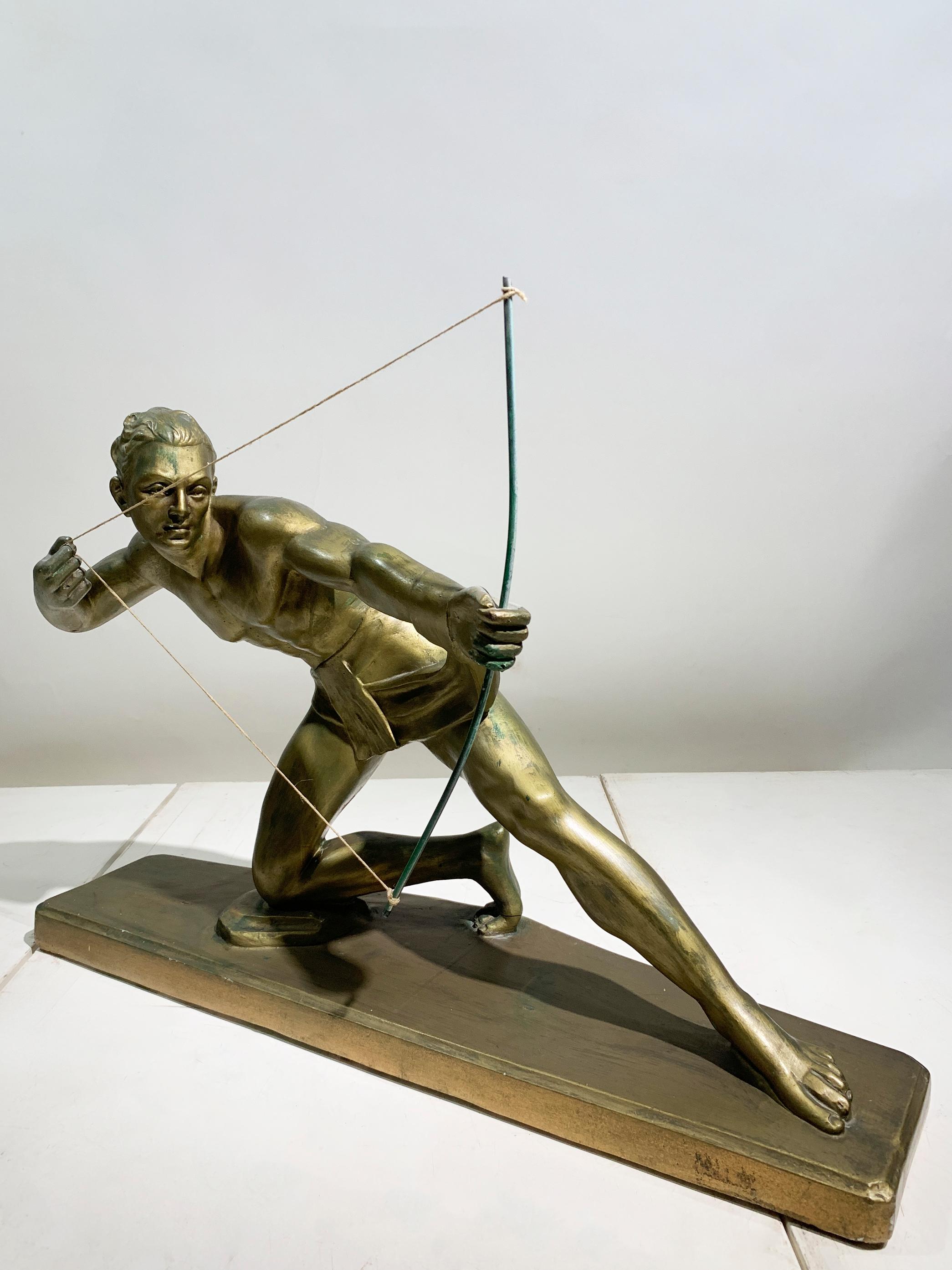 Art Deco Terracotta Metal Patinated Sculpture Engraved 