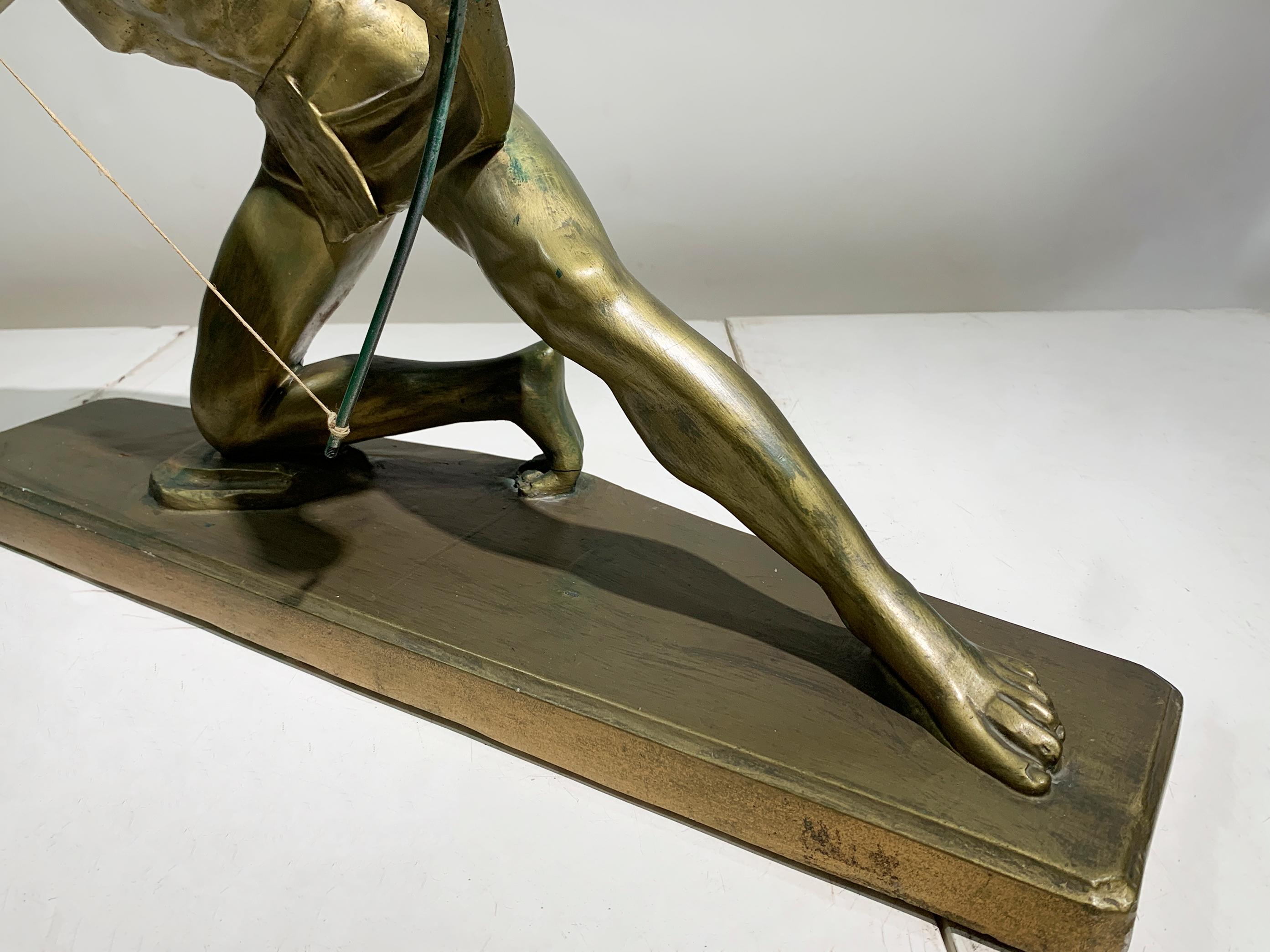 Art Deco Terracotta Metal Patinated Sculpture Engraved 