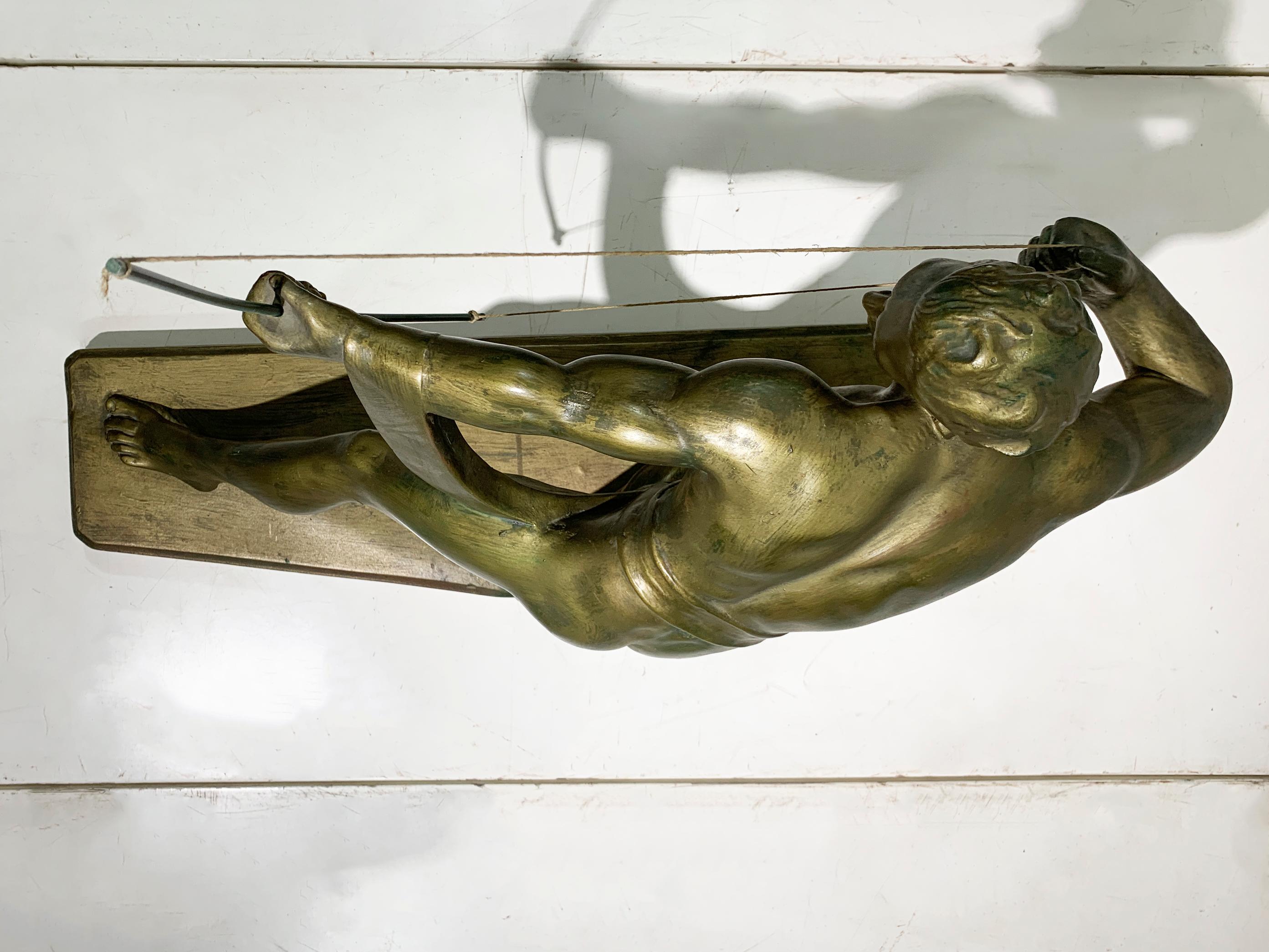 Art Deco Terracotta Metal Patinated Sculpture Engraved 