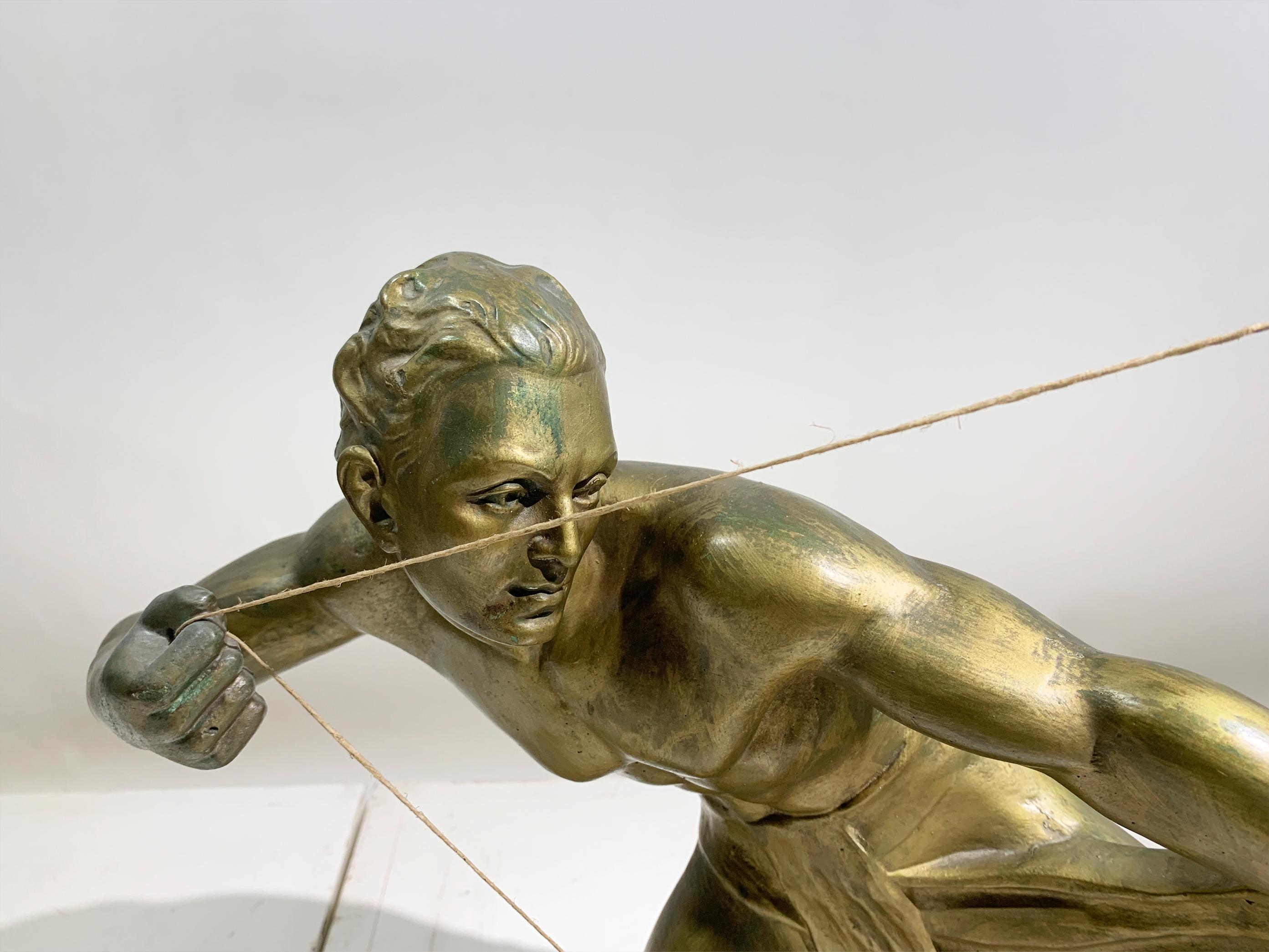 Art Deco Terracotta Metal Patinated Sculpture Engraved 