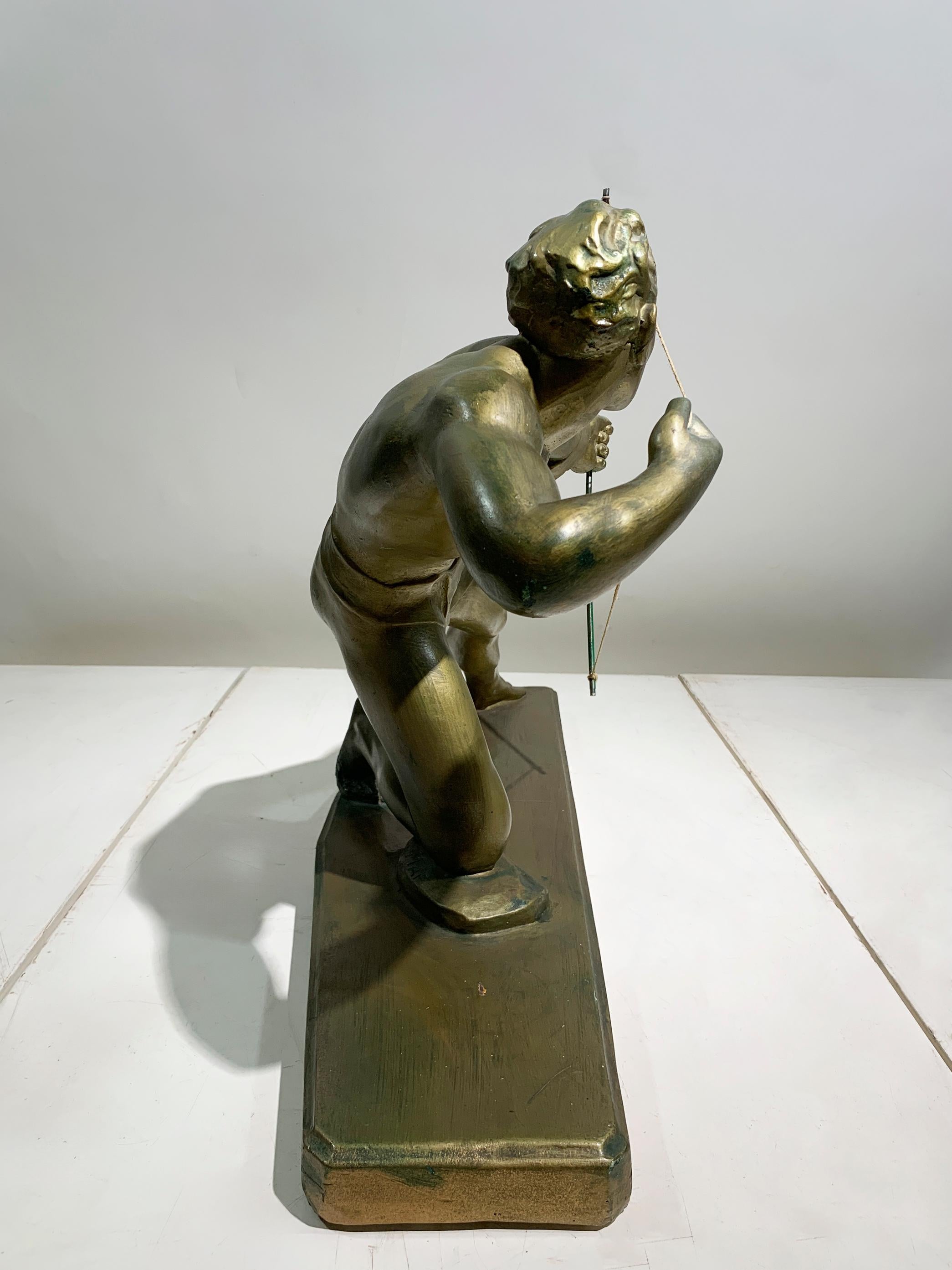 Art Déco Art Deco Terracotta Metal Patinated Sculpture Engraved 