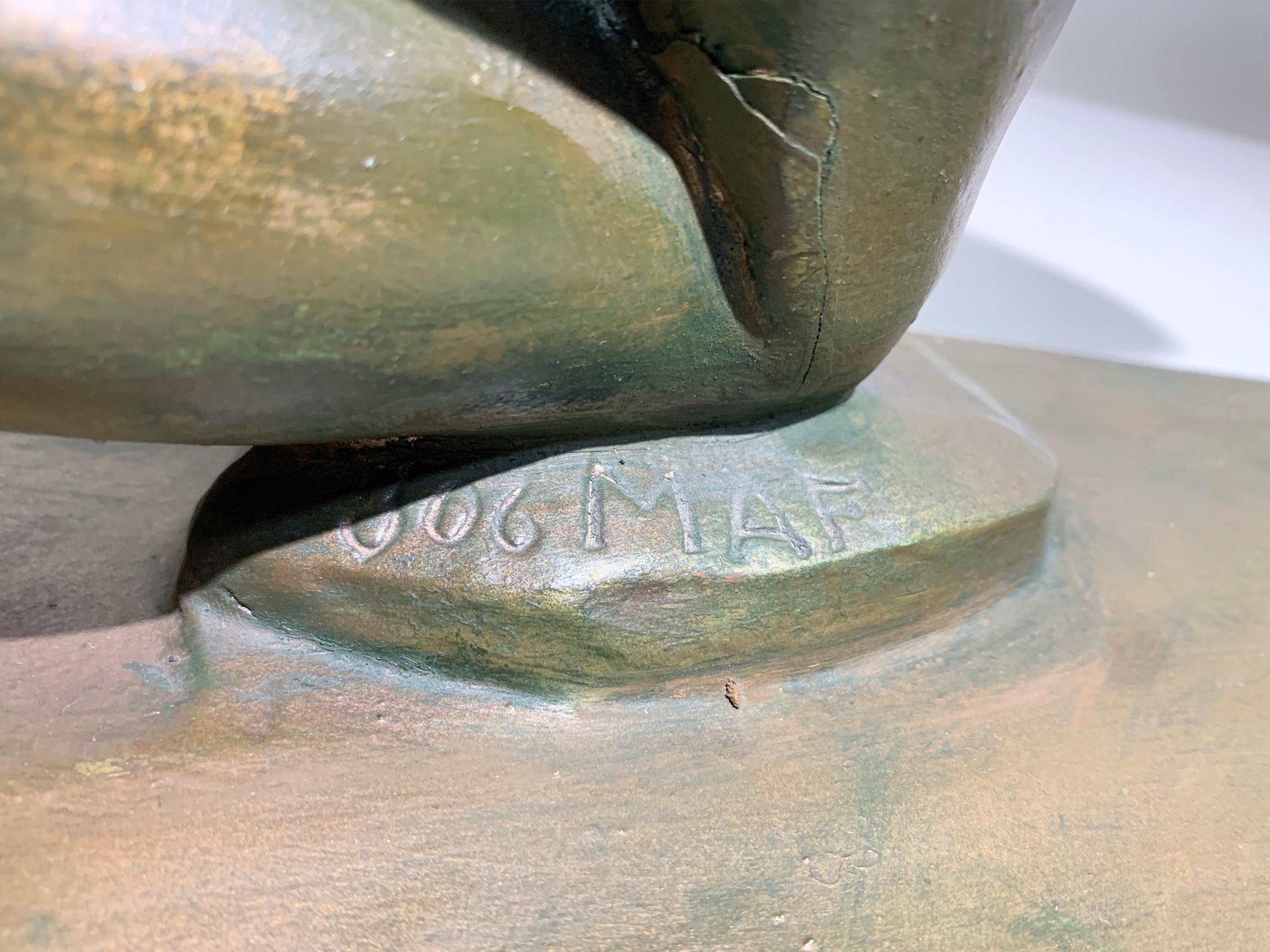 Patinato Art Deco Terracotta Metal Patinated Sculpture Engraved 