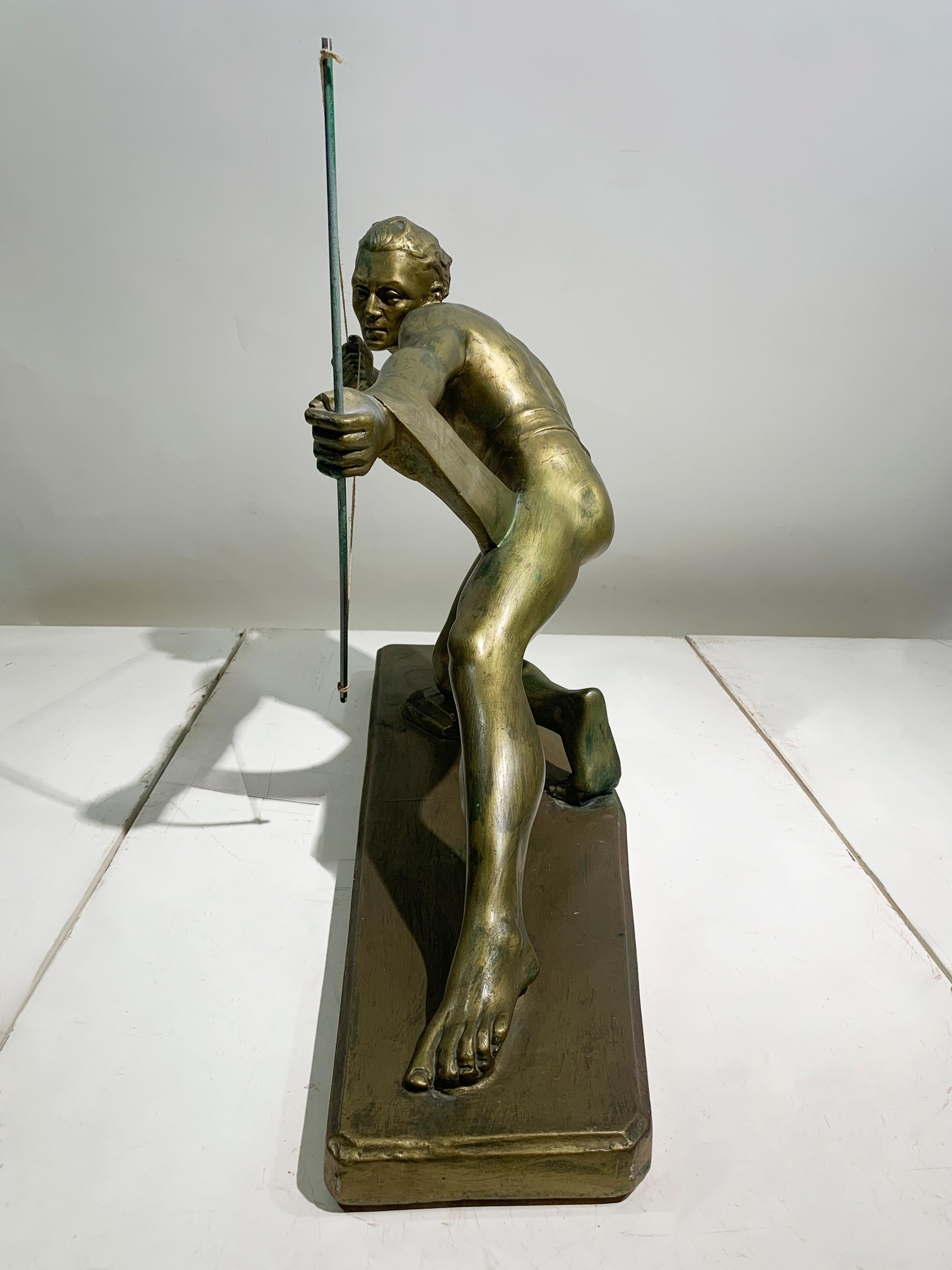 Art Deco Terracotta Metal Patinated Sculpture Engraved 