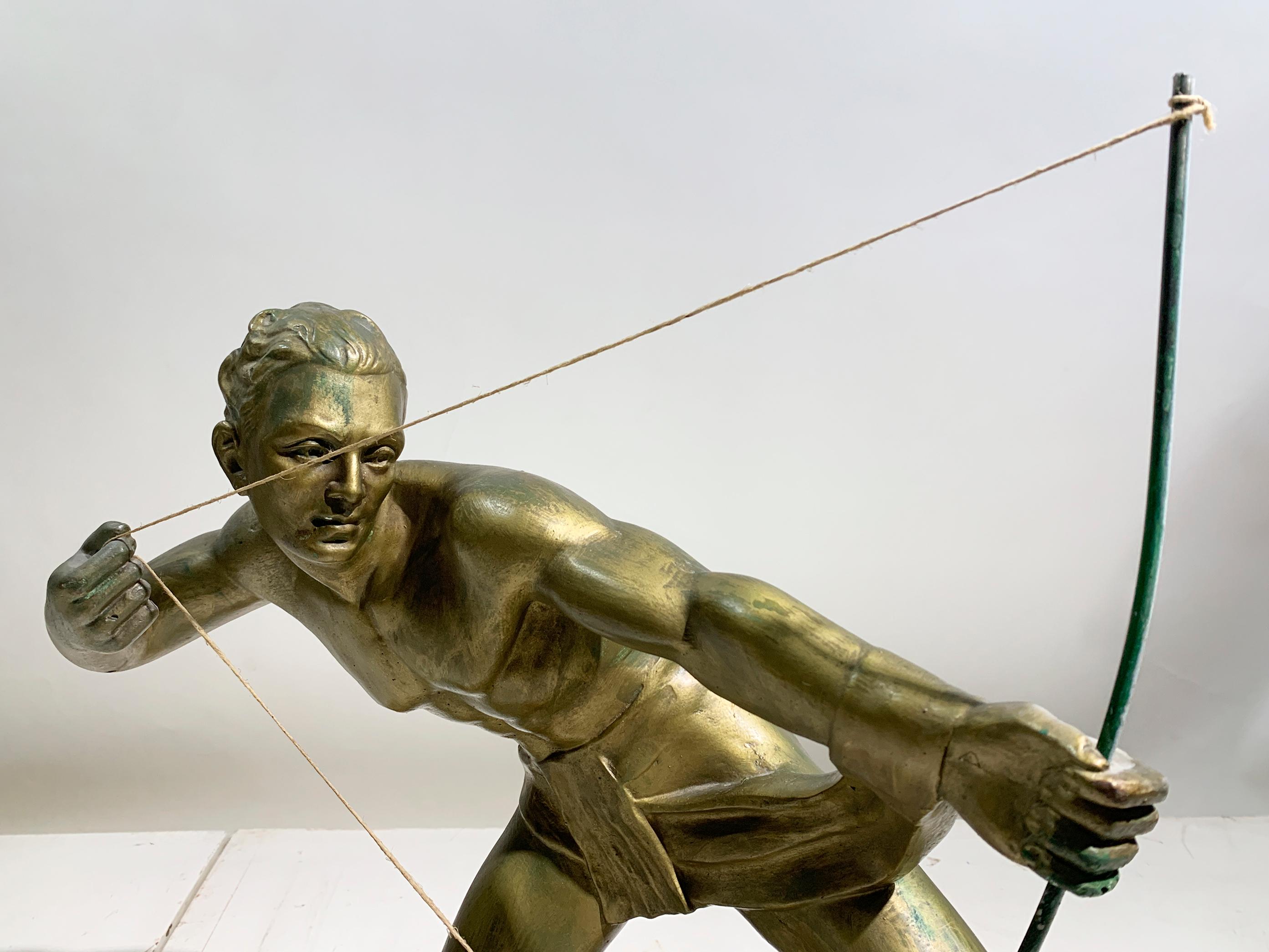 Art Deco Terracotta Metal Patinated Sculpture Engraved 