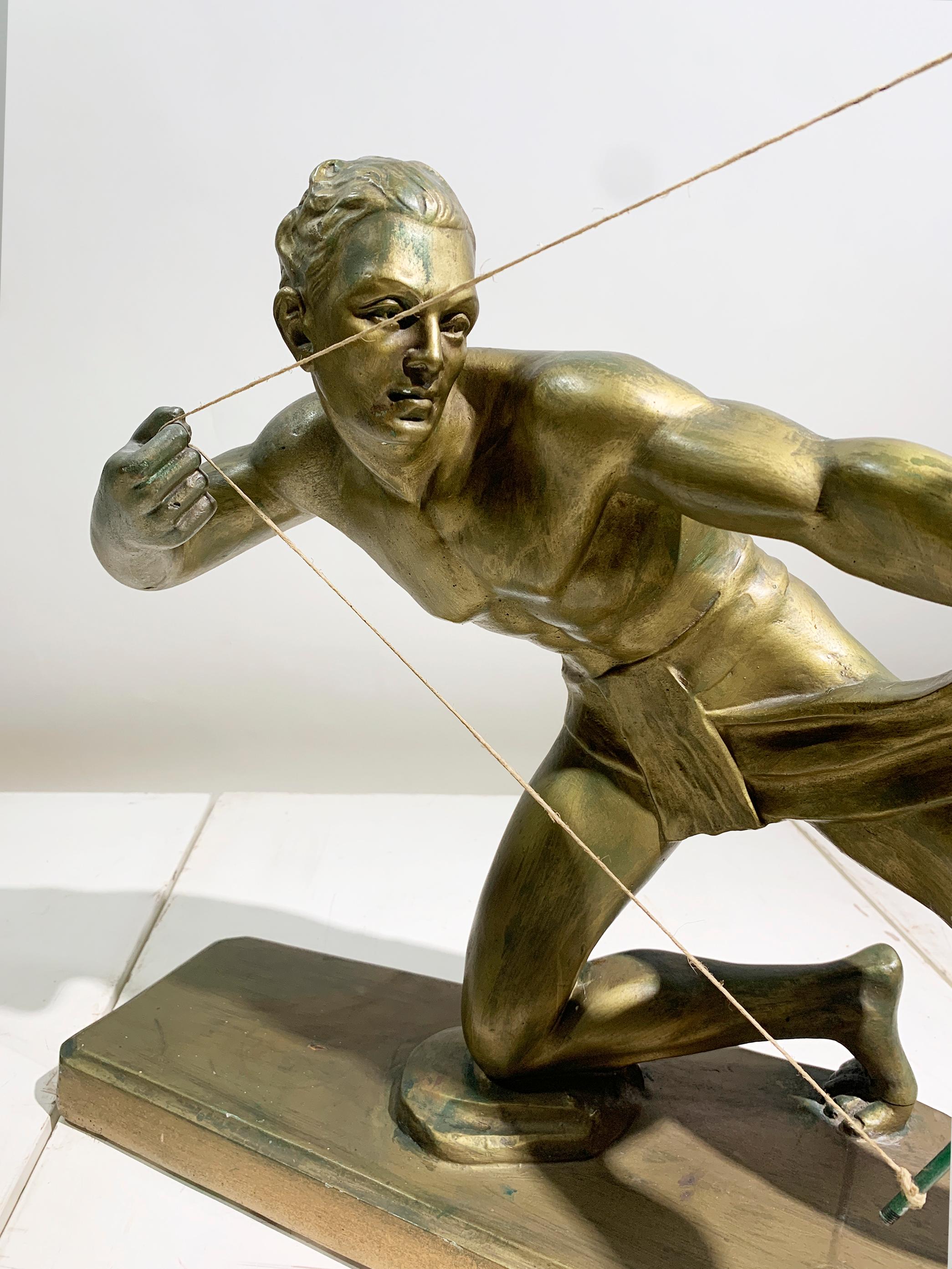 Art Deco Terracotta Metal Patinated Sculpture Engraved 