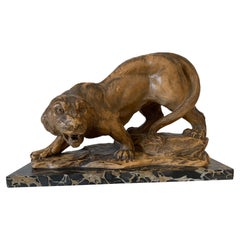 Art Deco Terracotta Panther over the Rocks