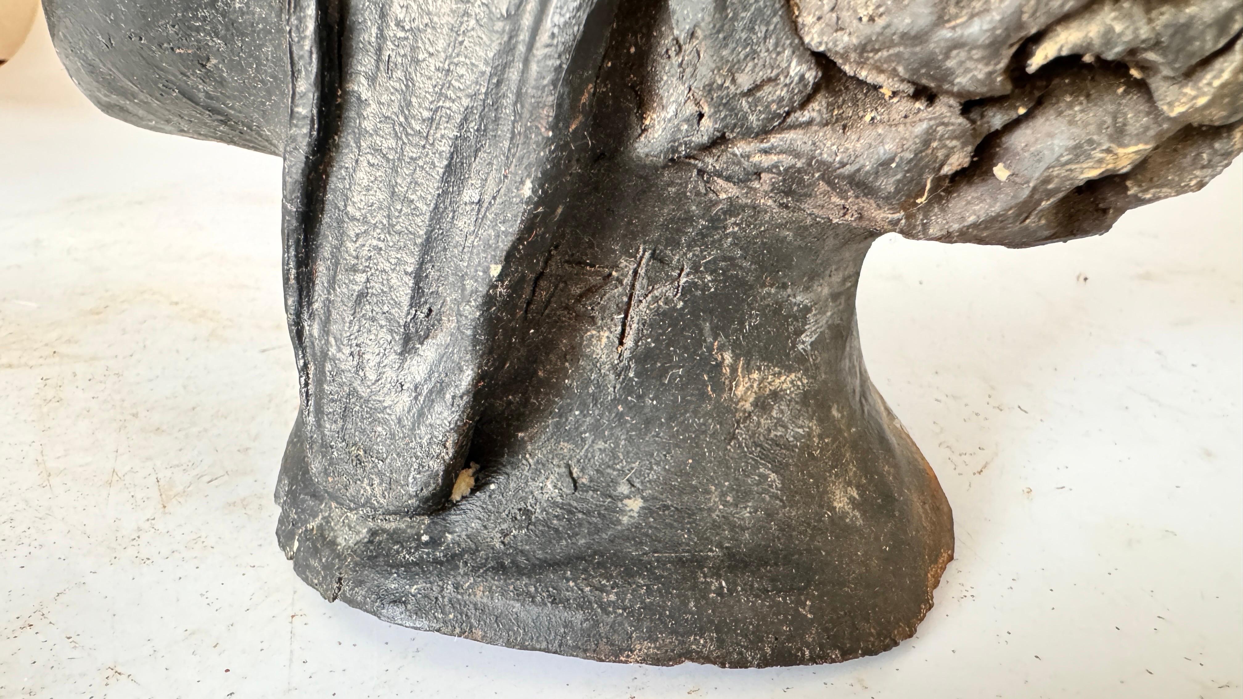 French Art Deco Terracotta Sculpture Black Color Woman Head France 1940 Signed For Sale