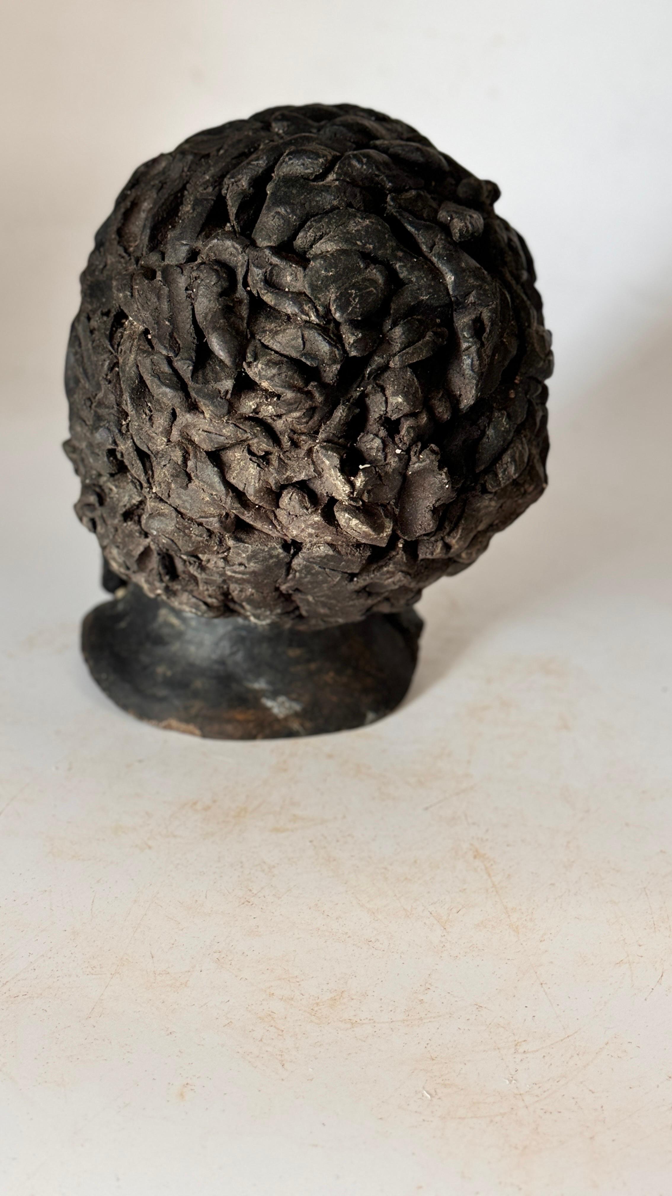 Art Deco Terracotta Sculpture Black Color Woman Head France 1940 Signed In Good Condition For Sale In Auribeau sur Siagne, FR