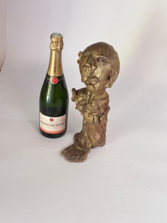 Art Deco Terracotta Sculpture Brown Color Double side France 1980 Signed