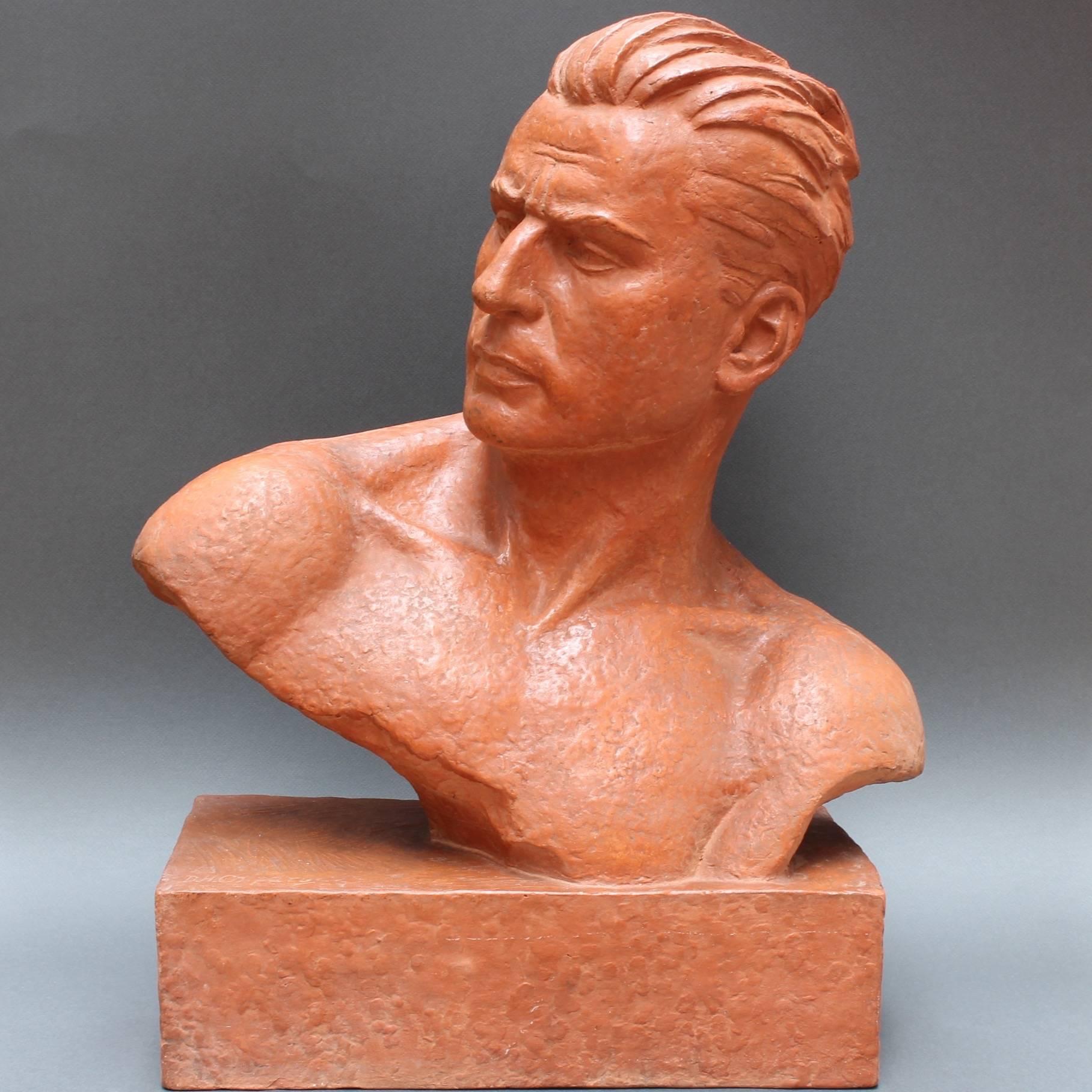 Art Deco Terracotta Sculpture Bust of Man by Demétre H. Chiparus, circa 1930s In Good Condition In London, GB