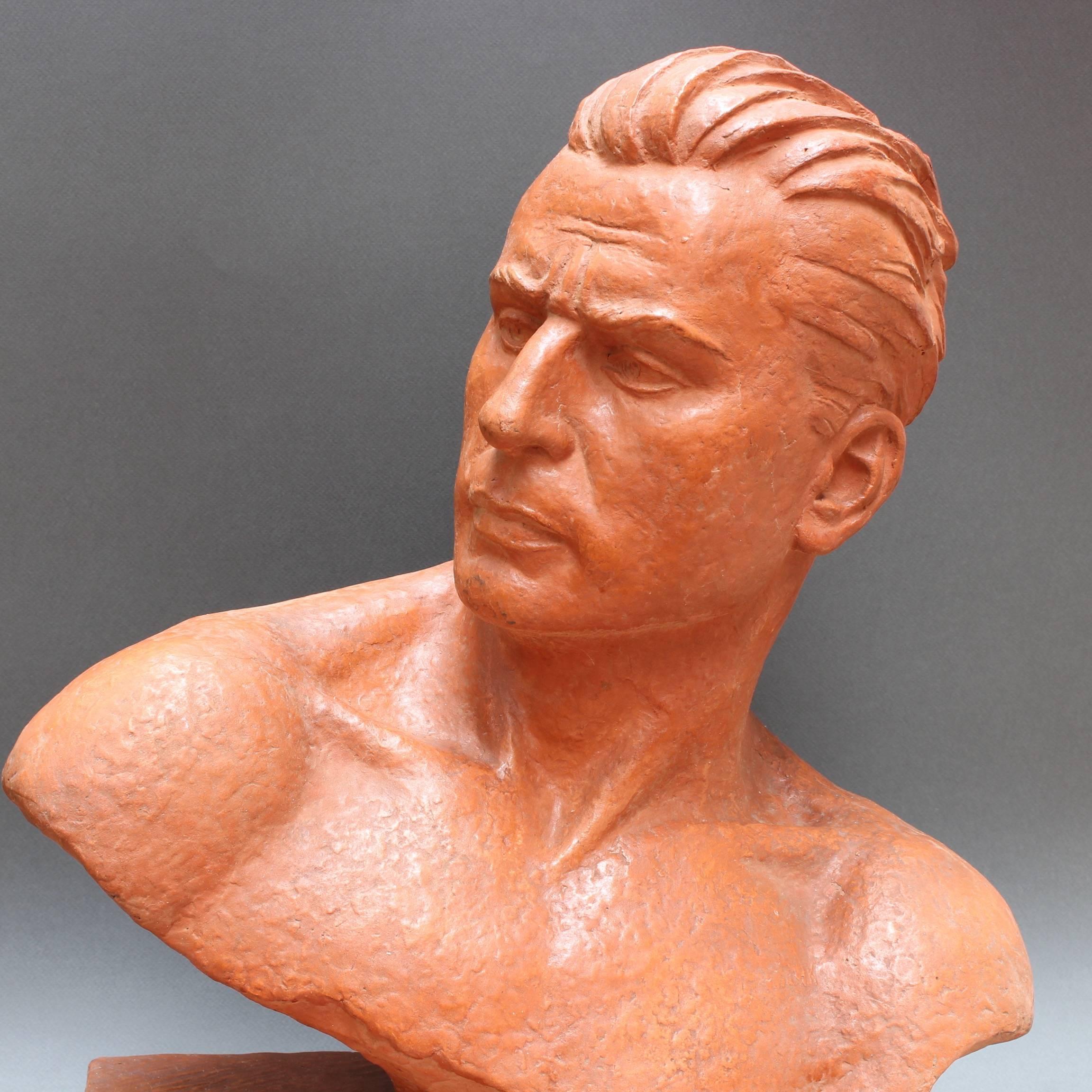 Mid-20th Century Art Deco Terracotta Sculpture Bust of Man by Demétre H. Chiparus, circa 1930s