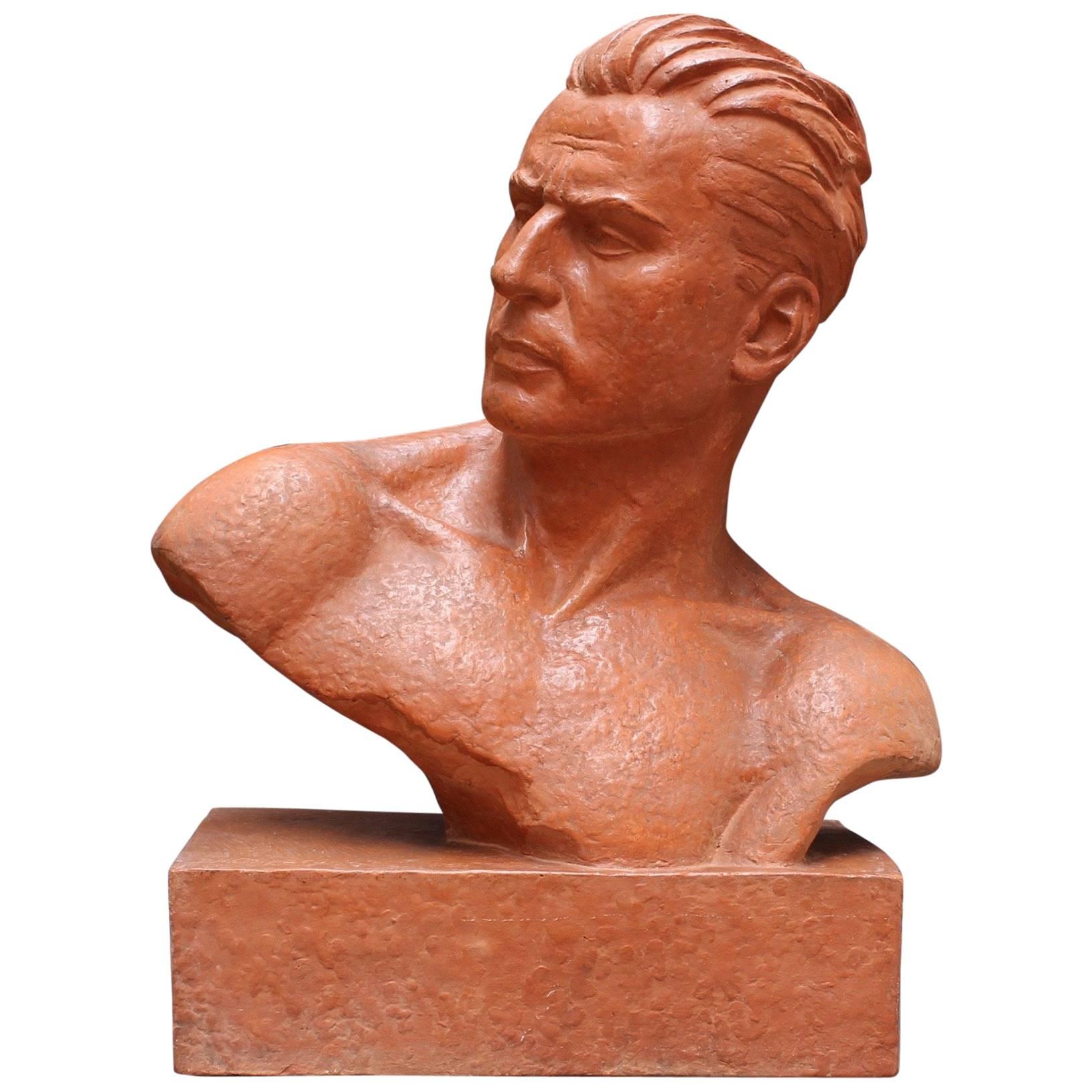 Art Deco Terracotta Sculpture Bust of Man by Demétre H. Chiparus, circa 1930s