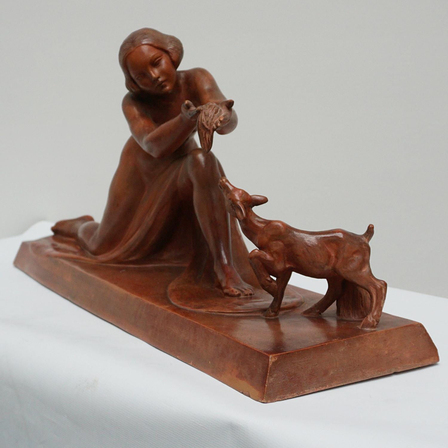 Mid-20th Century Art Deco Terracotta Sculpture of a Young Woman French Circa 1930