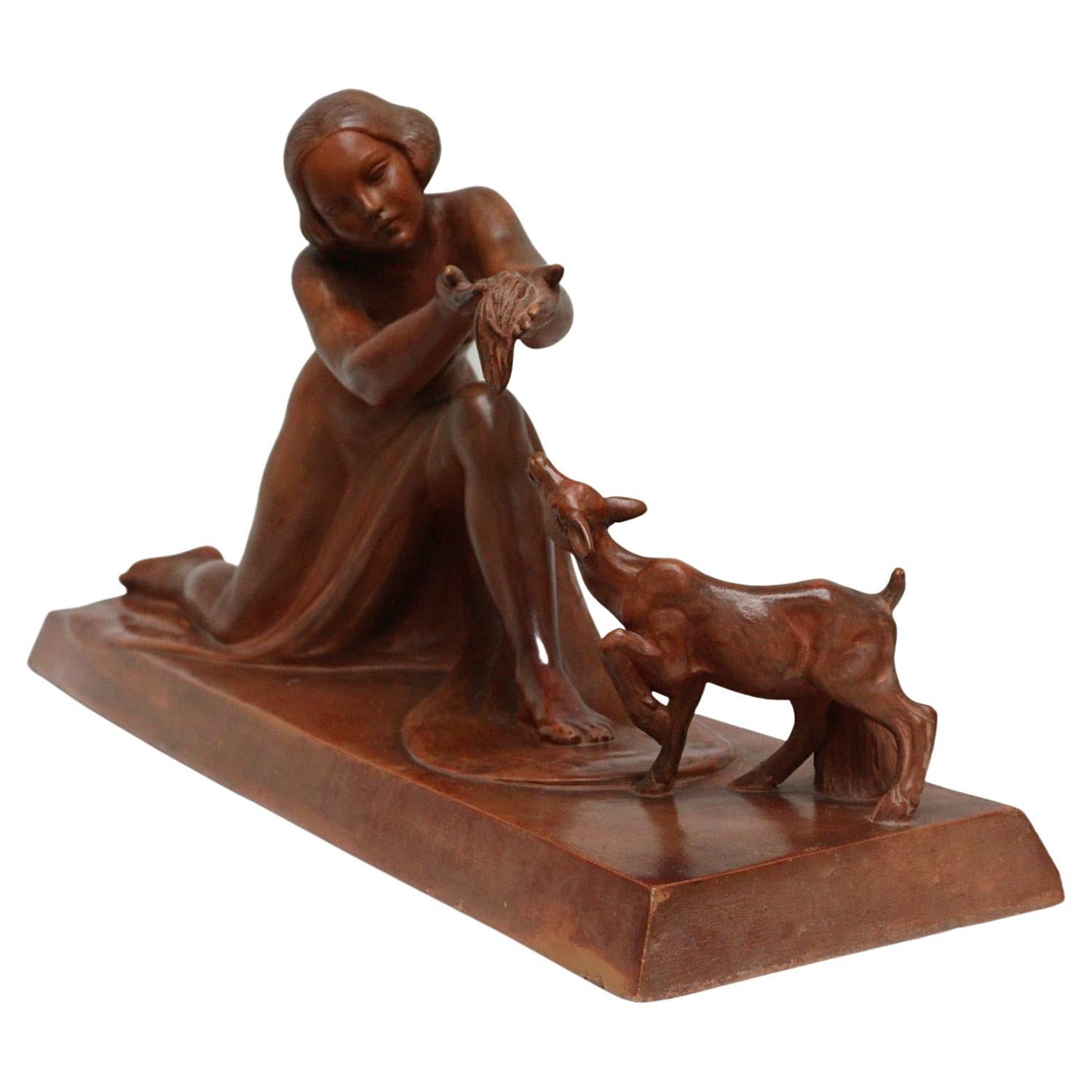 Art Deco Terracotta Sculpture of a Young Woman French Circa 1930 For Sale