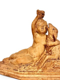 Art Deco Terracotta Sculpture of Bacchus and Goat by Bohumil Rezl, c. 1930