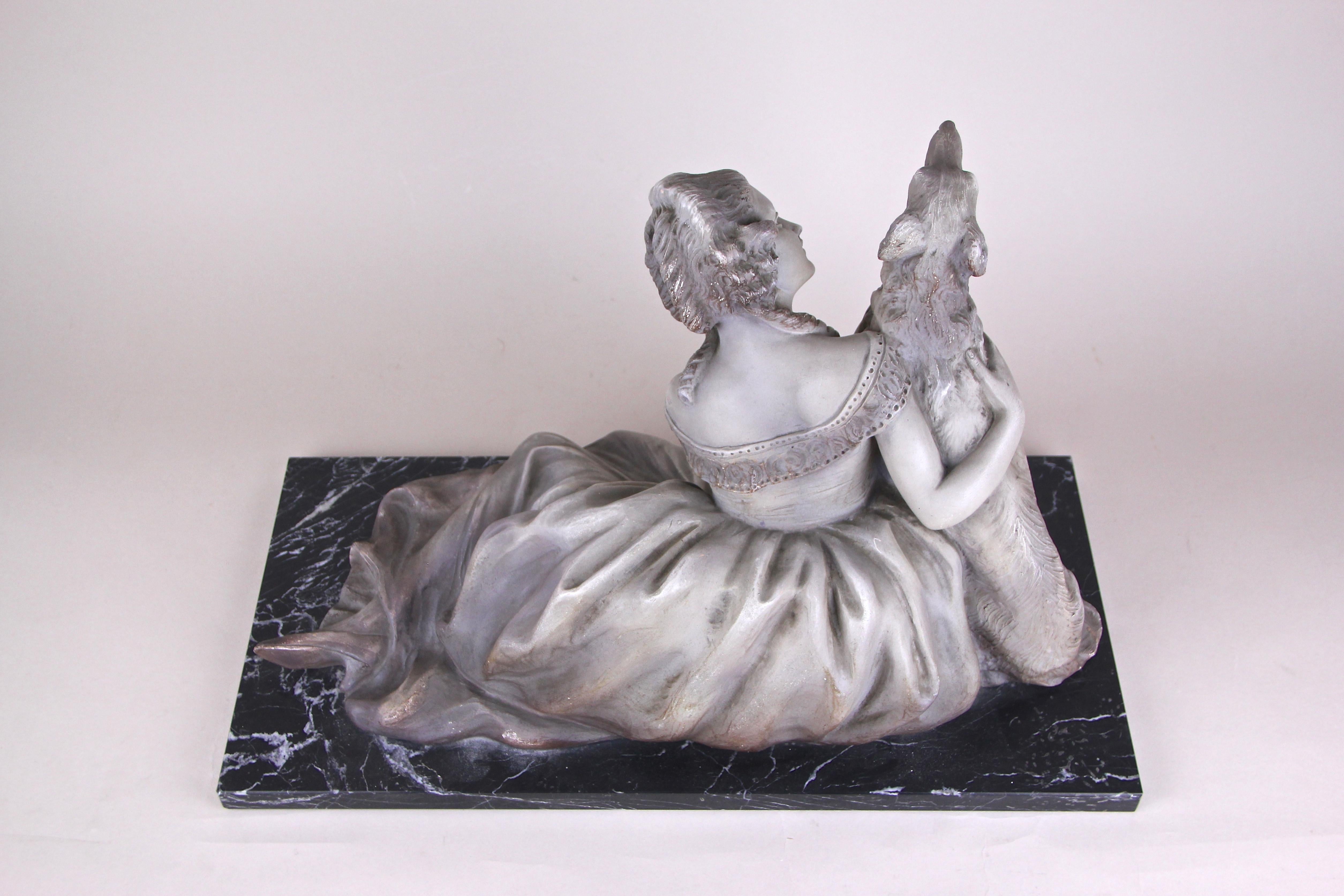 Art Deco Terracotta Sculpture on Black Marble Base, Signed, France, circa 1920 For Sale 4