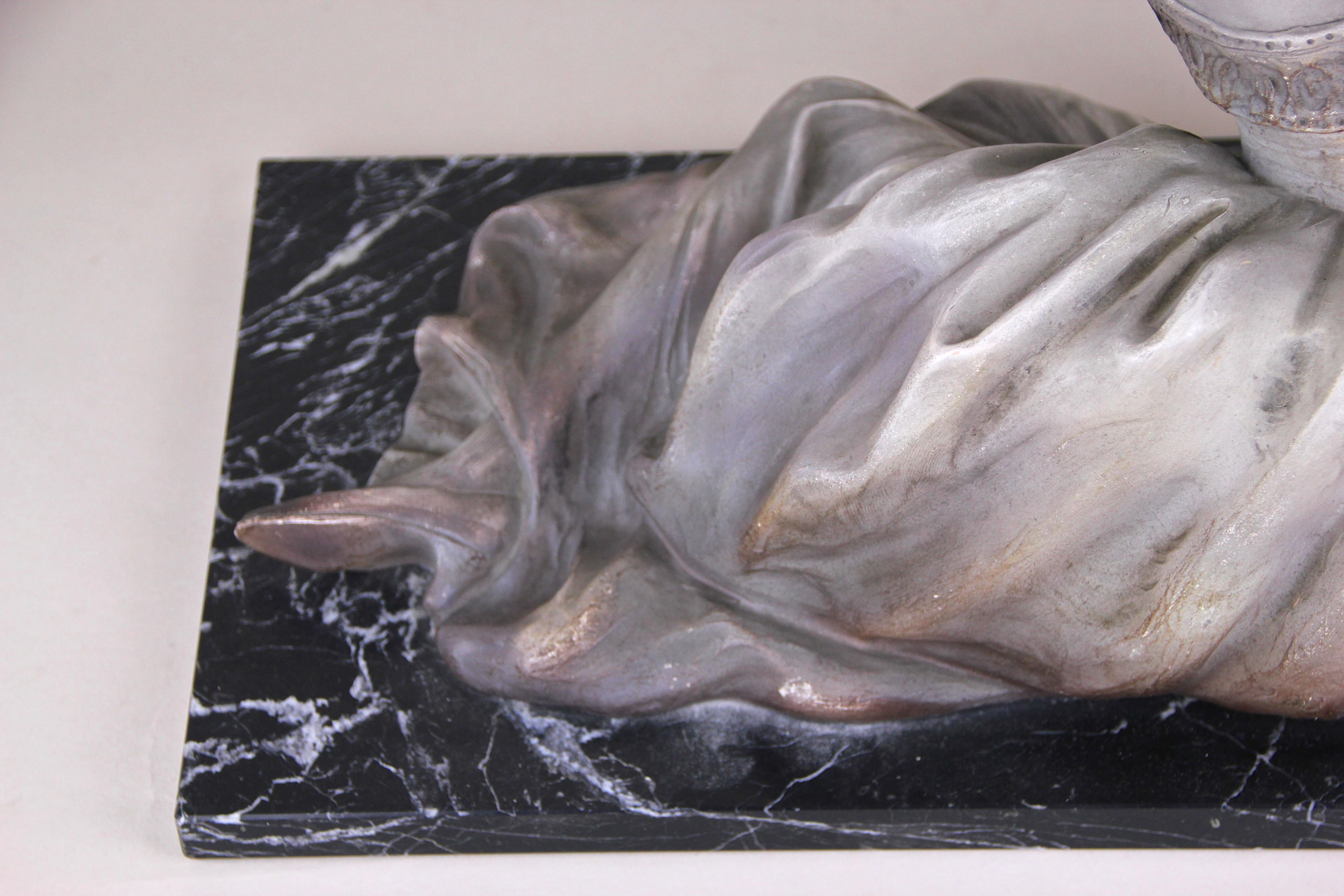 Art Deco Terracotta Sculpture on Black Marble Base, Signed, France, circa 1920 For Sale 5