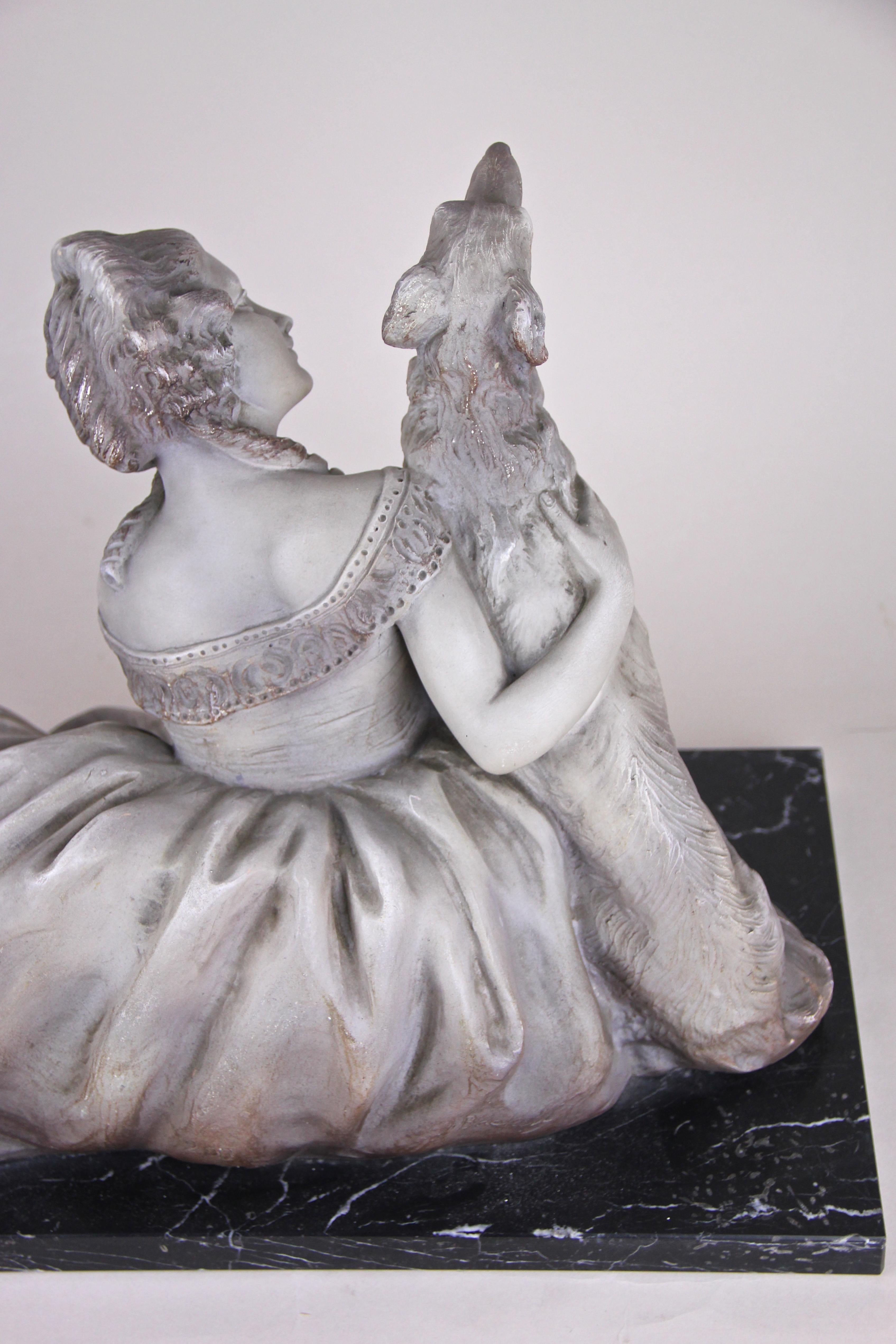 Art Deco Terracotta Sculpture on Black Marble Base, Signed, France, circa 1920 For Sale 6