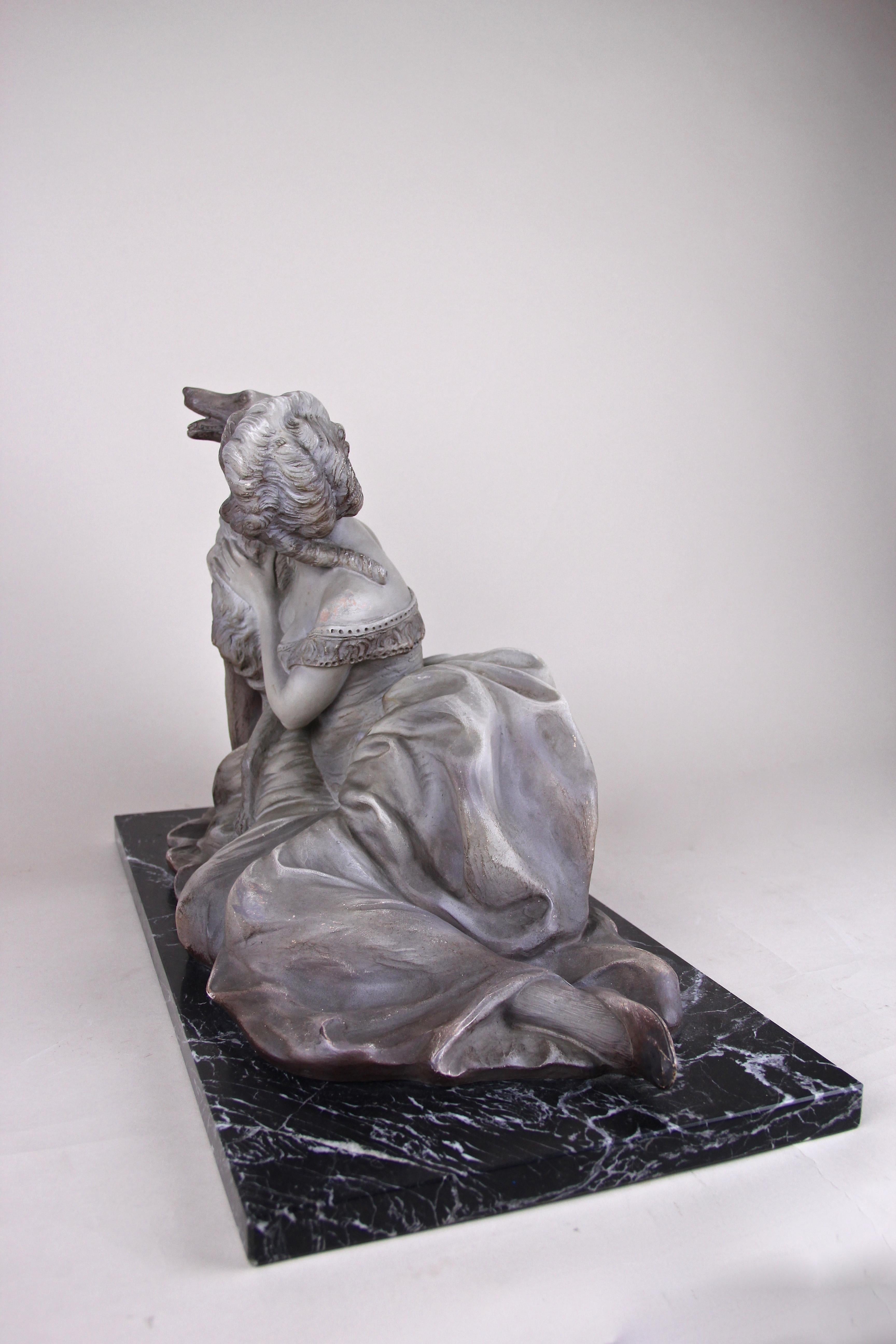 Art Deco Terracotta Sculpture on Black Marble Base, Signed, France, circa 1920 For Sale 9