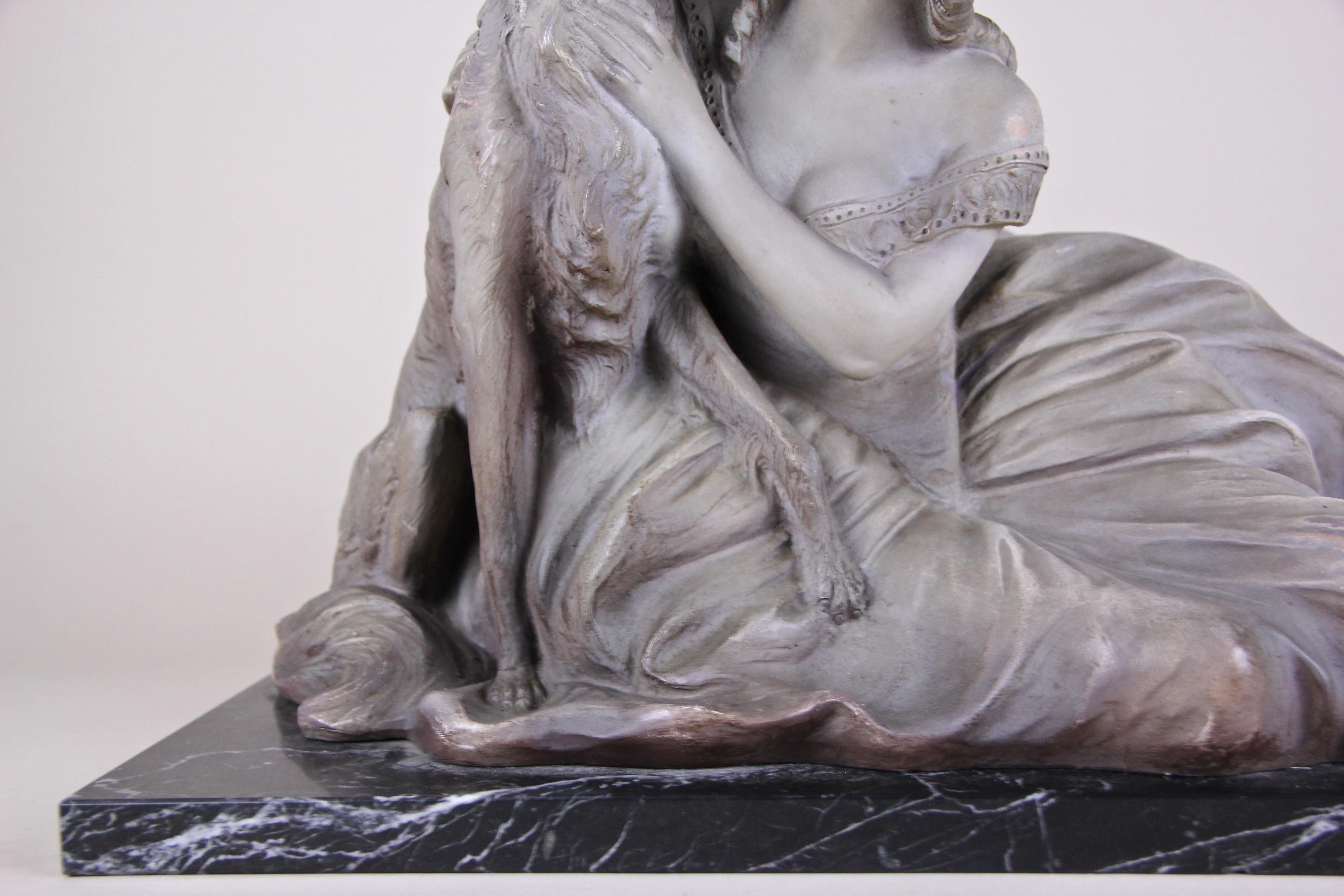 20th Century Art Deco Terracotta Sculpture on Black Marble Base, Signed, France, circa 1920 For Sale