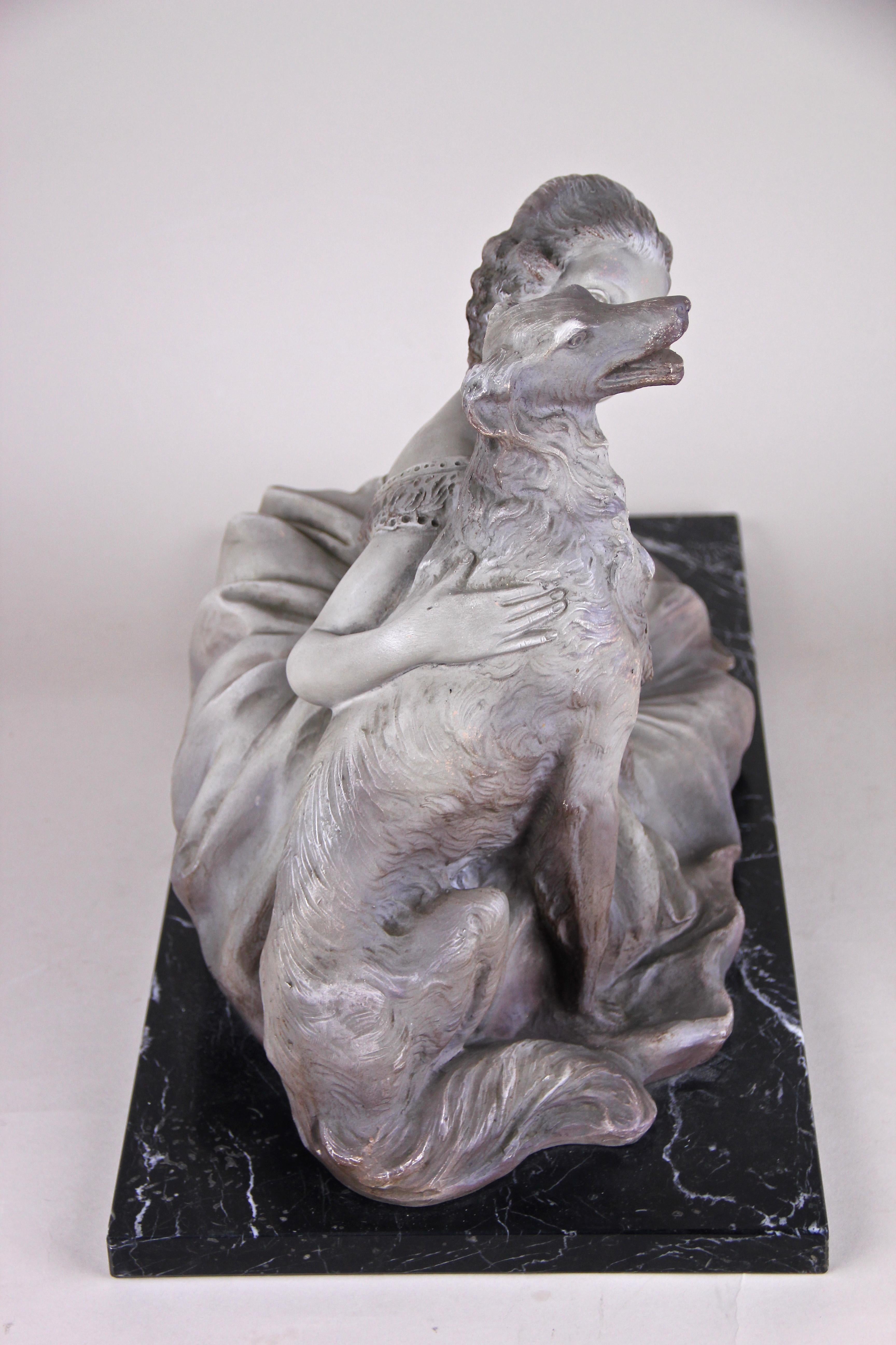 Art Deco Terracotta Sculpture on Black Marble Base, Signed, France, circa 1920 For Sale 1